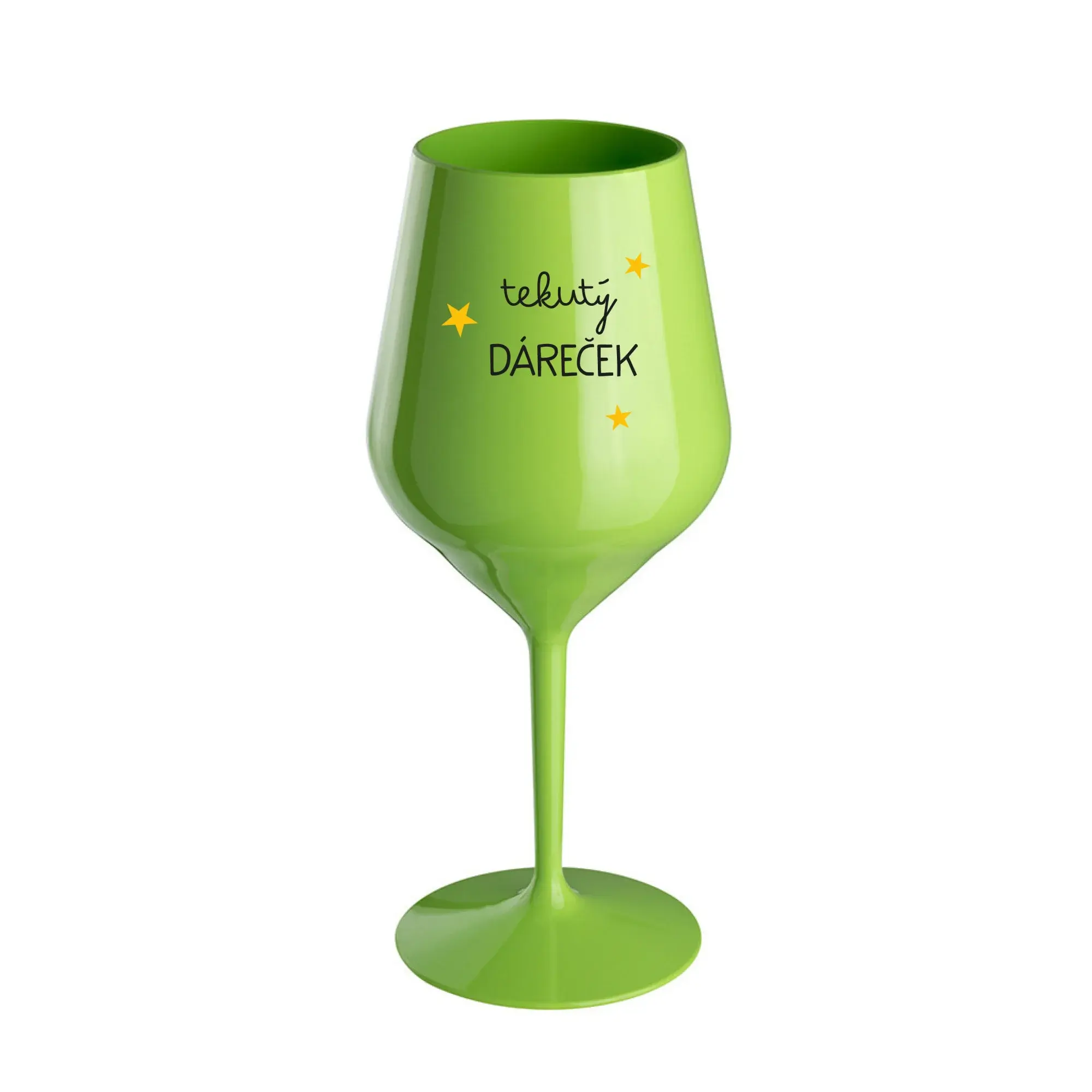 TEKUTÝ DÁREČEK - zelená nerozbitná sklenice na víno 470 ml