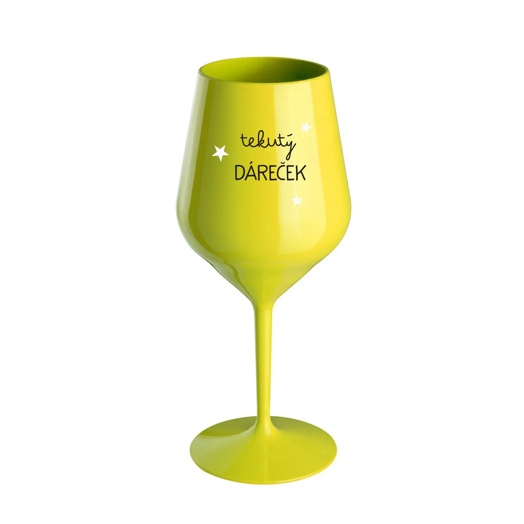 TEKUTÝ DÁREČEK - žlutá nerozbitná sklenice na víno 470 ml
