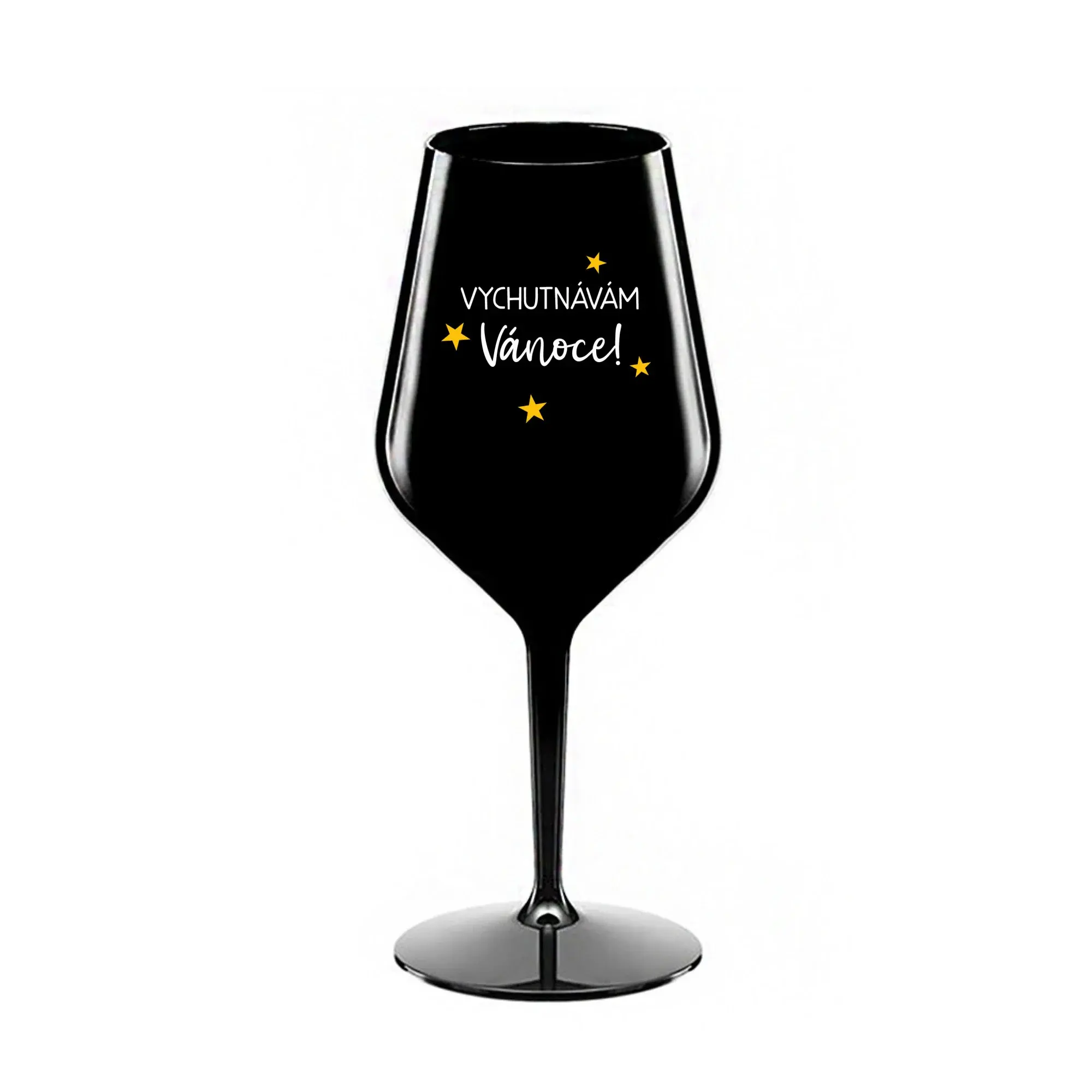 VYCHUTNÁVÁM SI VÁNOCE - černá nerozbitná sklenice na víno 470 ml