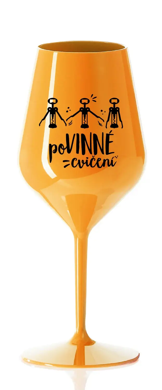 POVINNÉ CVIČENÍ - oranžová nerozbitná sklenice na víno 470 ml