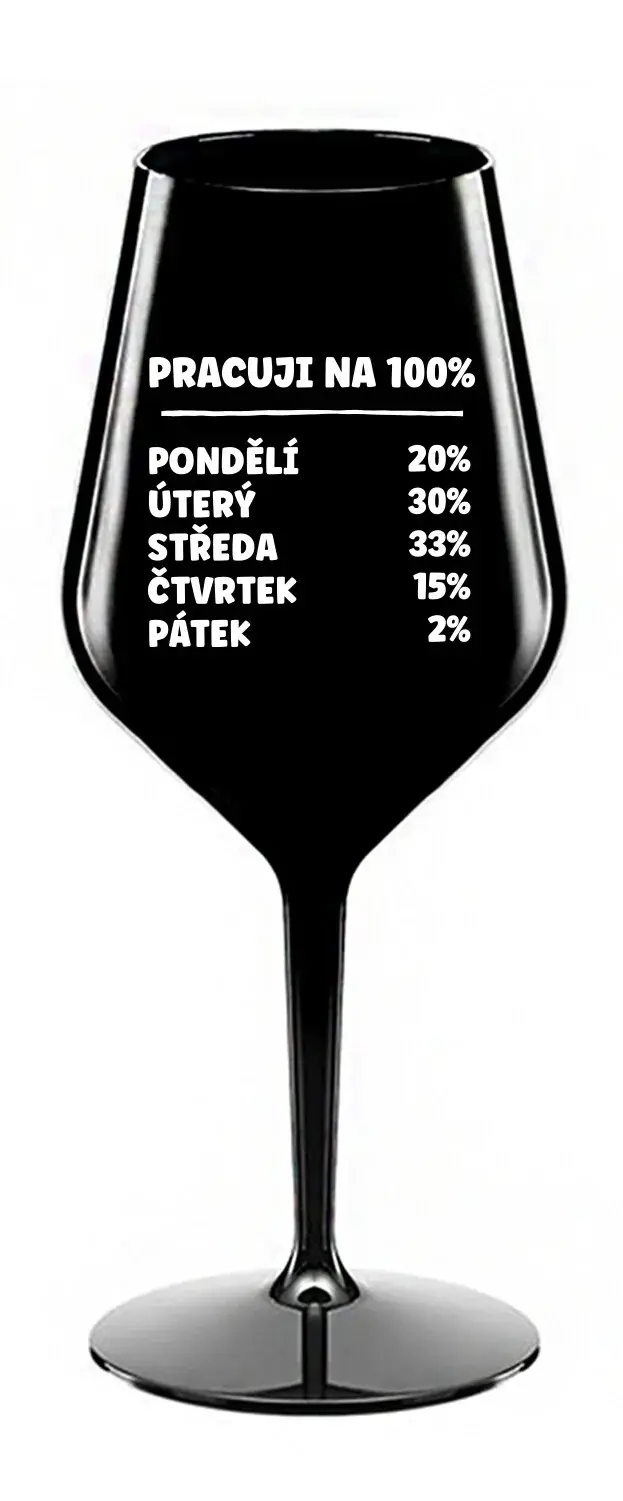 PRACUJI NA 100% - černá nerozbitná sklenice na víno 470 ml