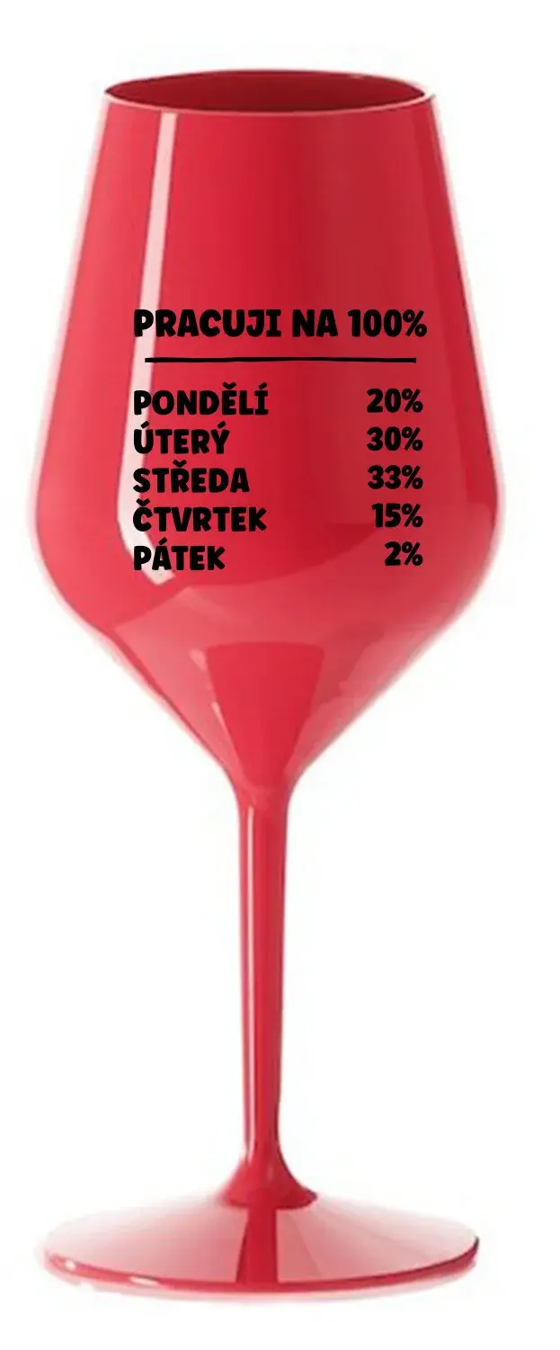 PRACUJI NA 100% - červená nerozbitná sklenice na víno 470 ml