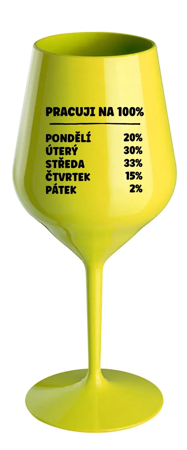 PRACUJI NA 100% - žlutá nerozbitná sklenice na víno 470 ml