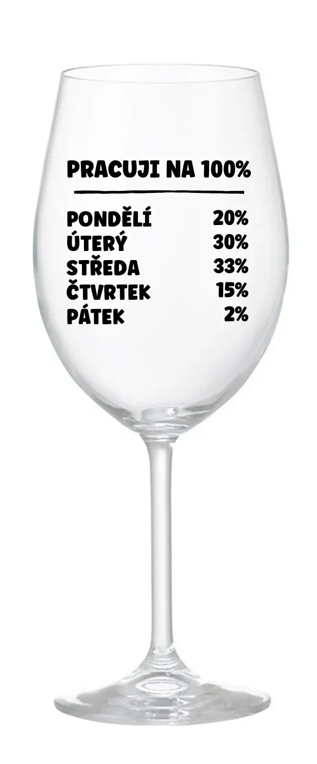 PRACUJI NA 100% - čirá sklenice na víno 350 ml