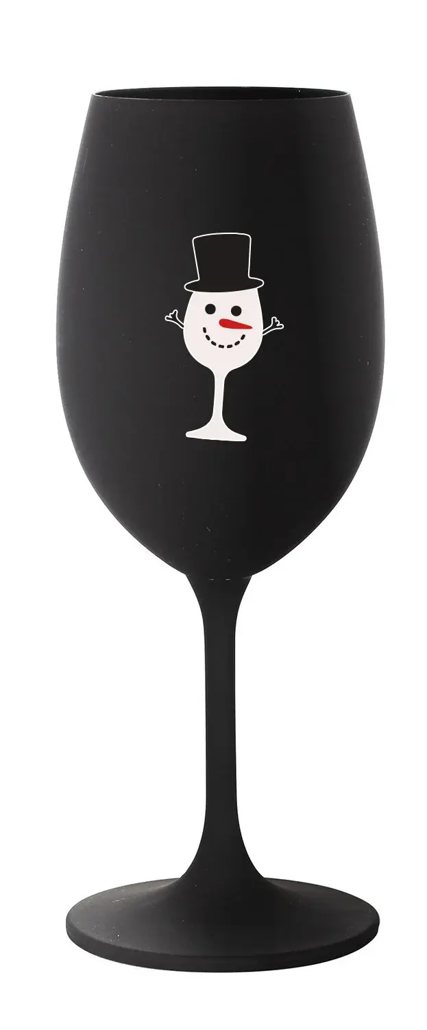 SNĚHULÁČEK - černá sklenice na víno 350 ml