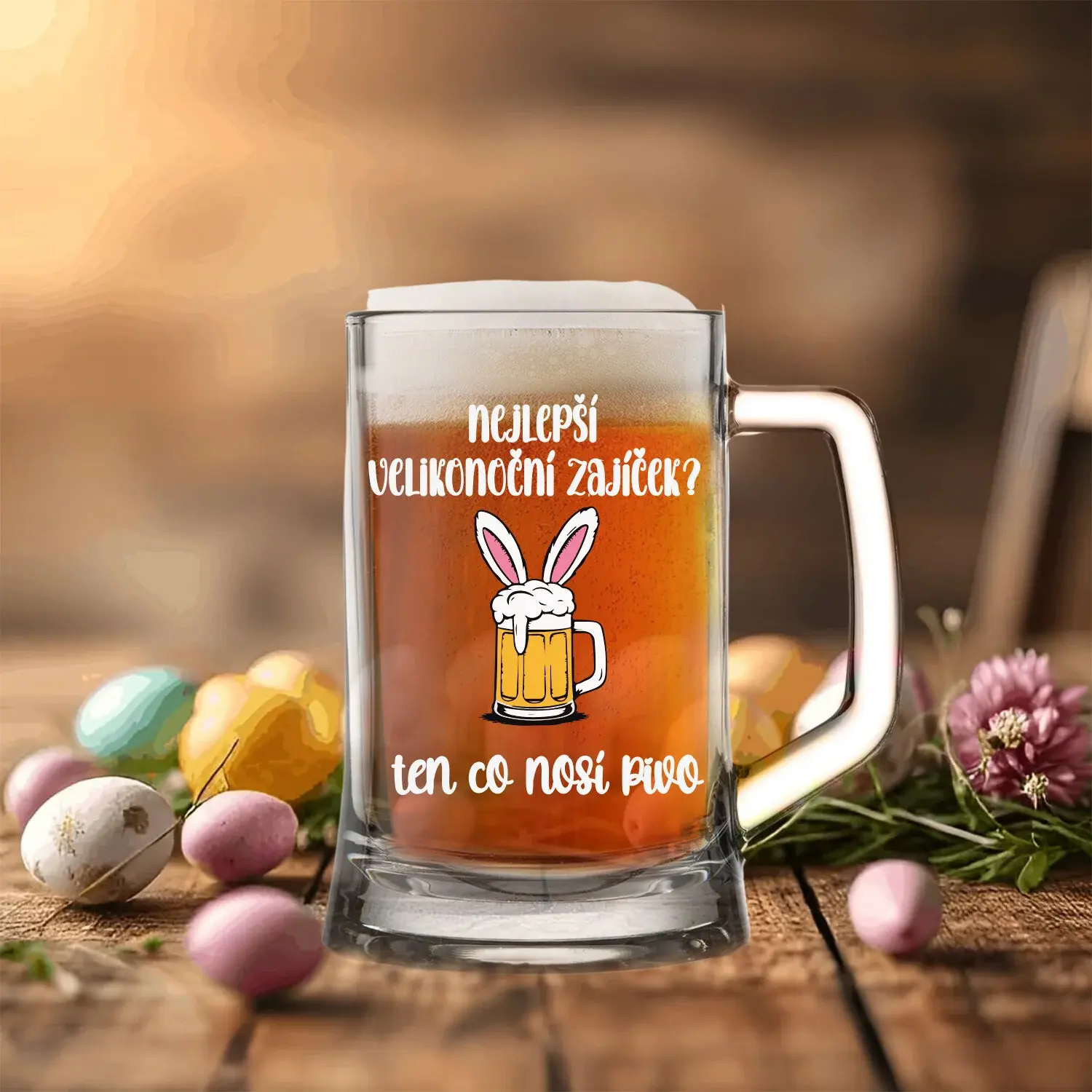 NEJLEPŠÍ VELIKONOČNÍ ZAJÍČEK? TEN CO NOSÍ PIVO - pivní sklenice 0,5 l