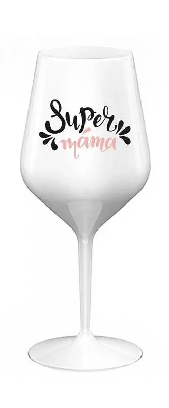 SUPER MÁMA (SPECIÁLNÍ EDICE) - bílá nerozbitná sklenice na víno 470 ml