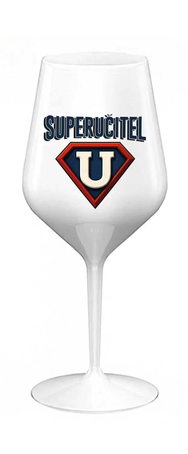 SUPERUČITEL (ZNAK) - bílá nerozbitná sklenice na víno 470 ml