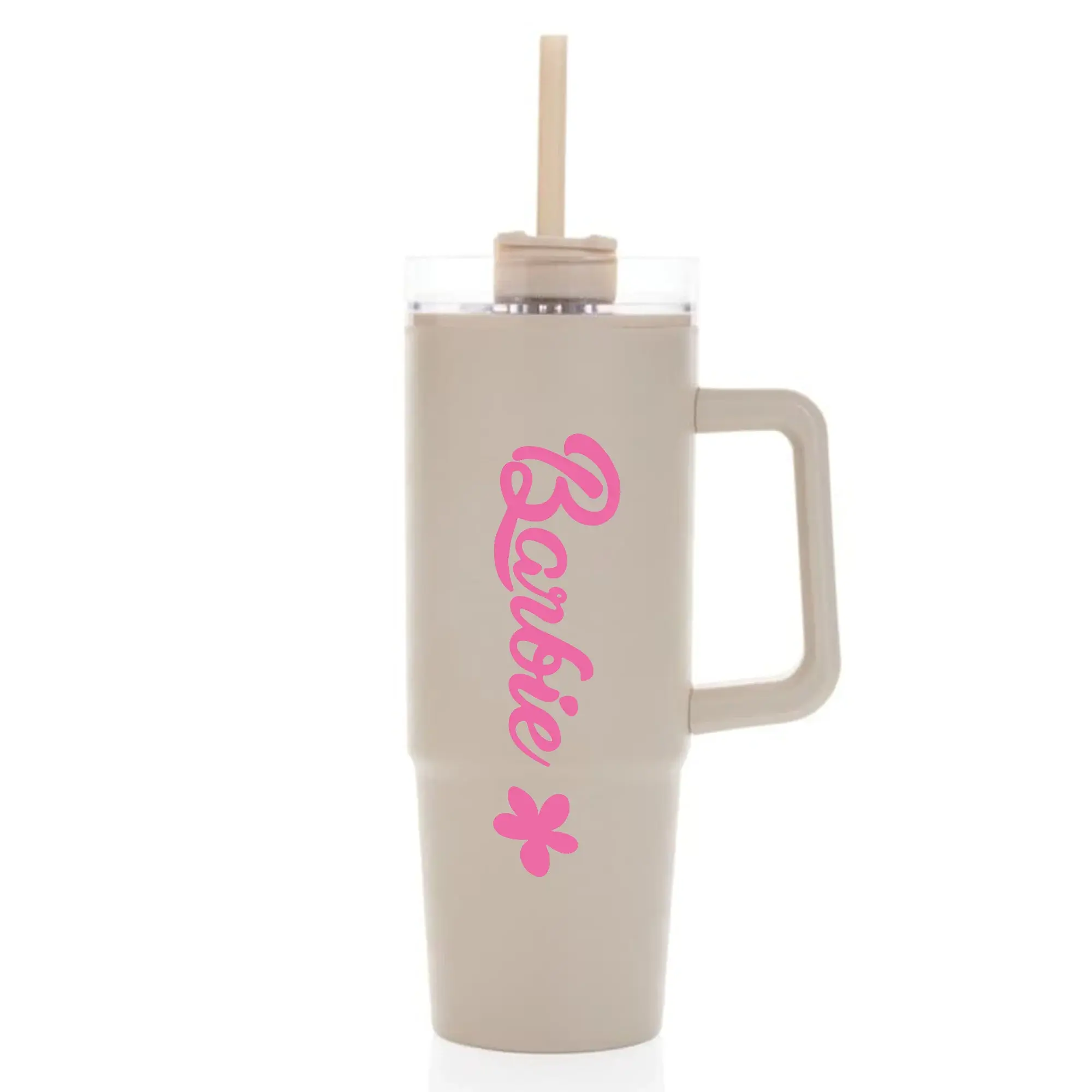 BARBIE - béžový cestovní hrnek s průhledným víčkem 900 ml