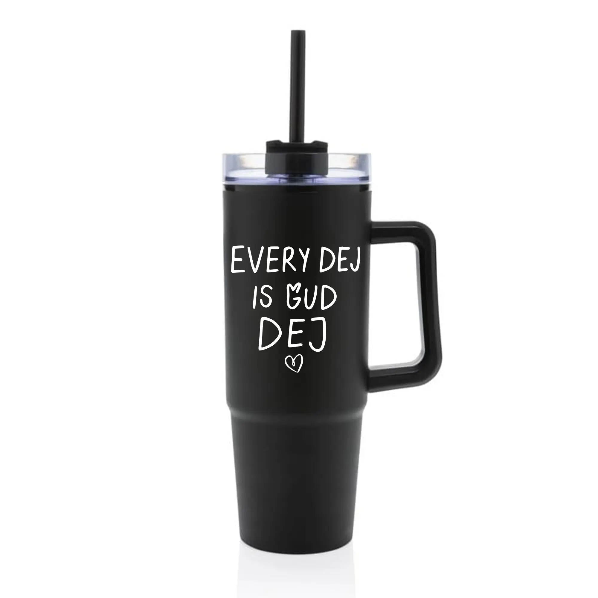 EVERY DEJ IS GUD DEJ - černý cestovní hrnek s průhledným víčkem 900 ml