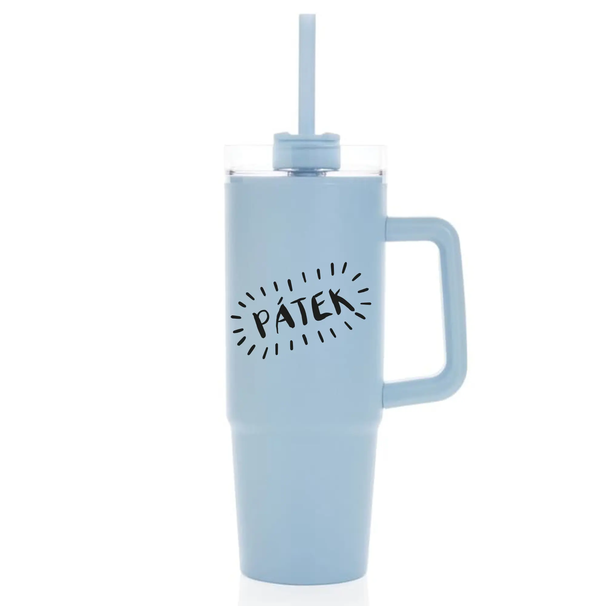 PÁTEK - světle modrý cestovní hrnek s průhledným víčkem 900 ml