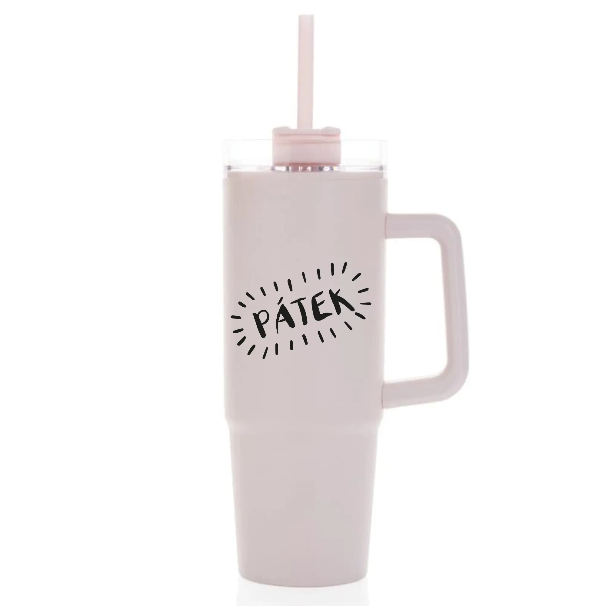 PÁTEK - světle růžový cestovní hrnek s průhledným víčkem 900 ml
