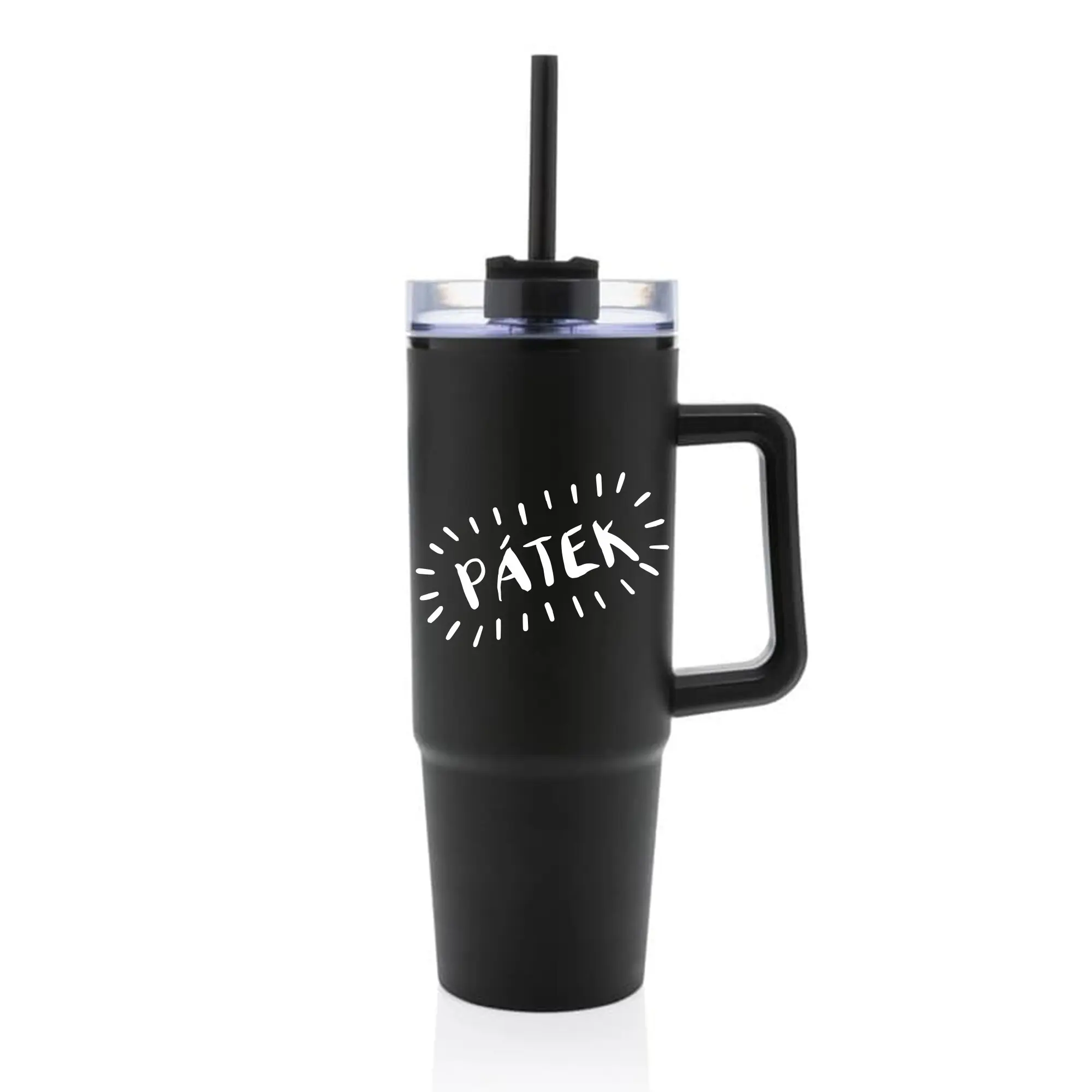 PÁTEK - černý cestovní hrnek s průhledným víčkem 900 ml
