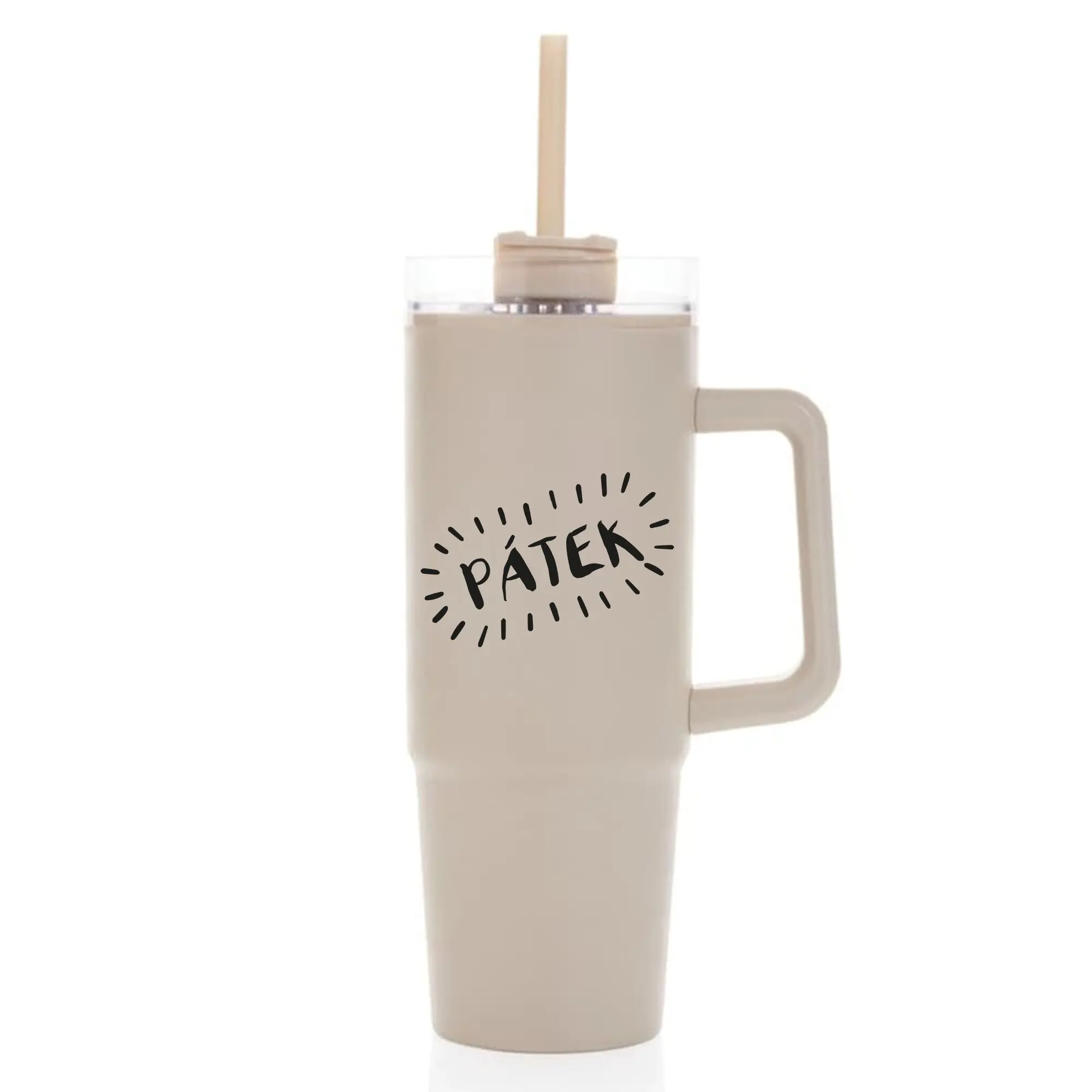 PÁTEK - béžový cestovní hrnek s průhledným víčkem 900 ml