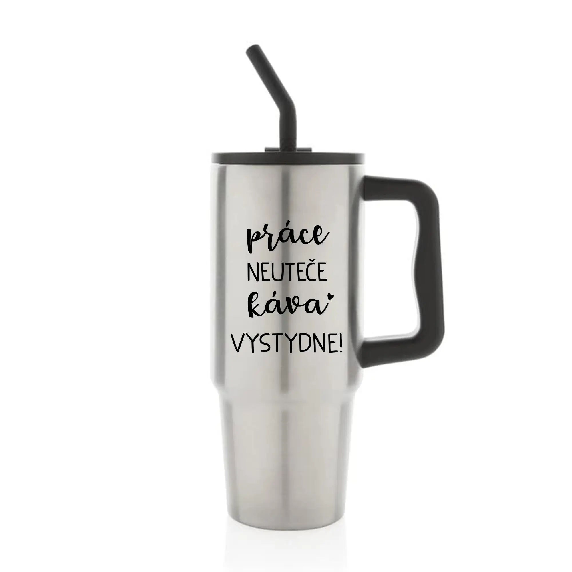 PRÁCE NEUTEČE, KÁVA VYSTYDNE! - stříbrný cestovní termohrnek 900 ml