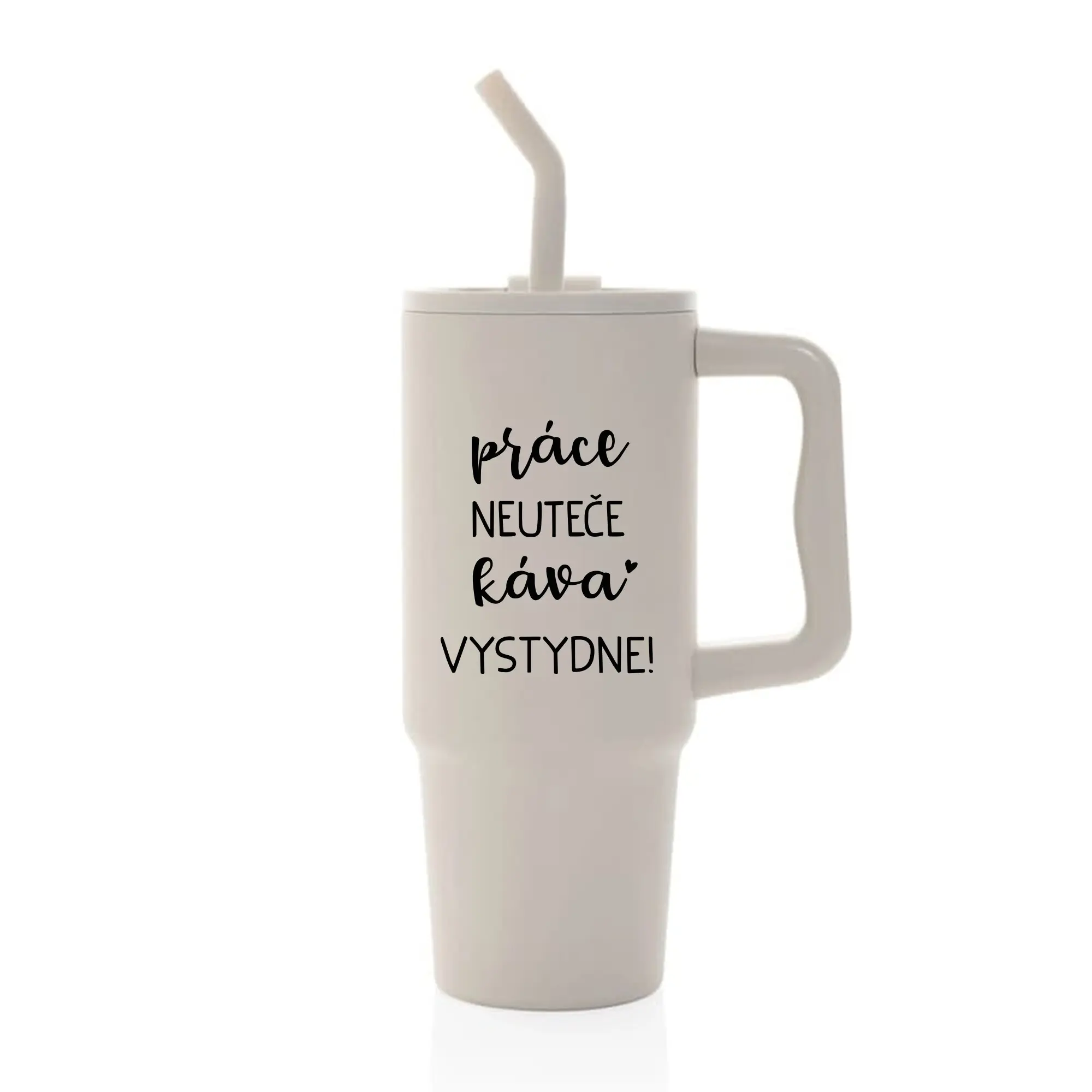 PRÁCE NEUTEČE, KÁVA VYSTYDNE! - béžový cestovní termohrnek 900 ml