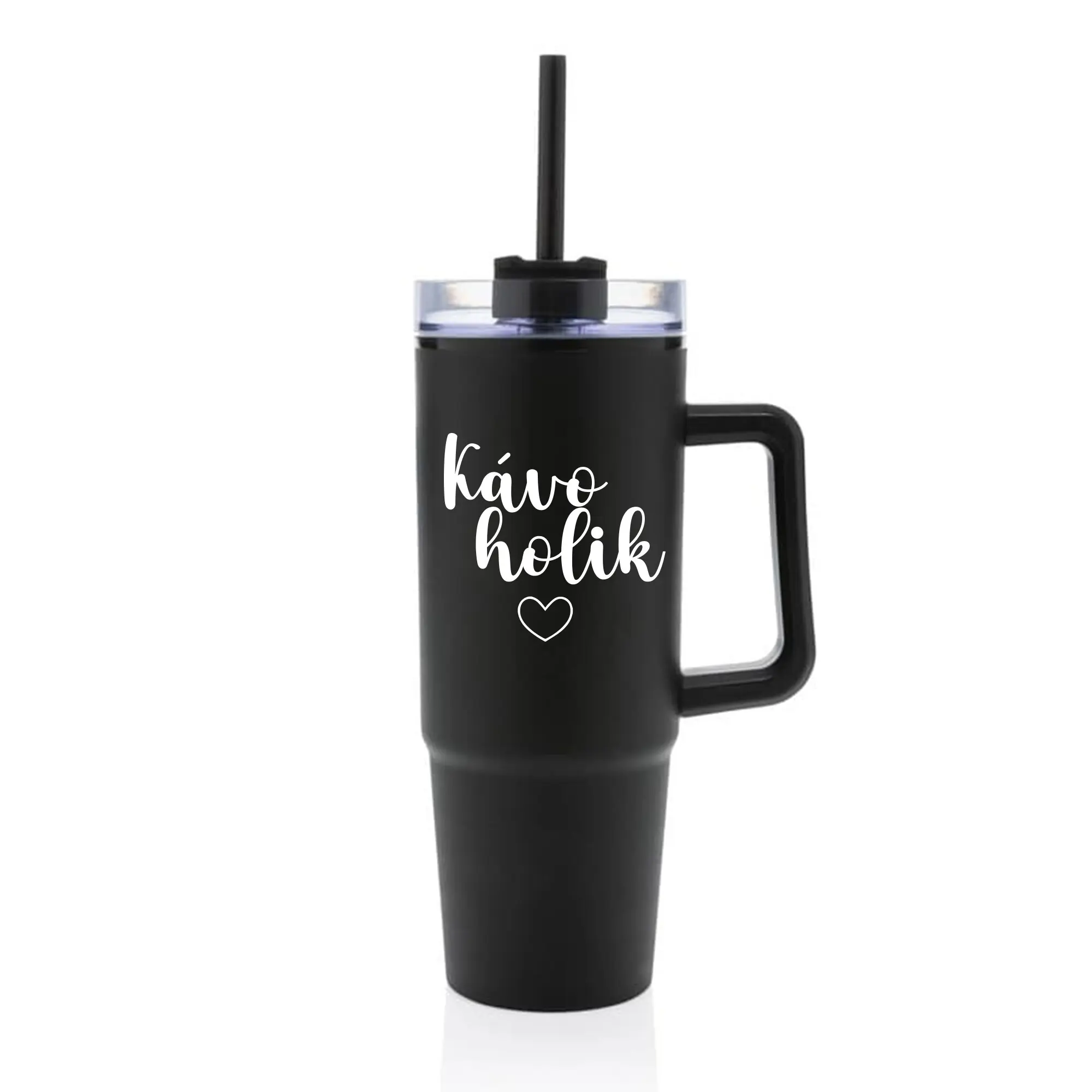 KÁVOHOLIK - černý cestovní termohrnek s průhledným víčkem 900 ml