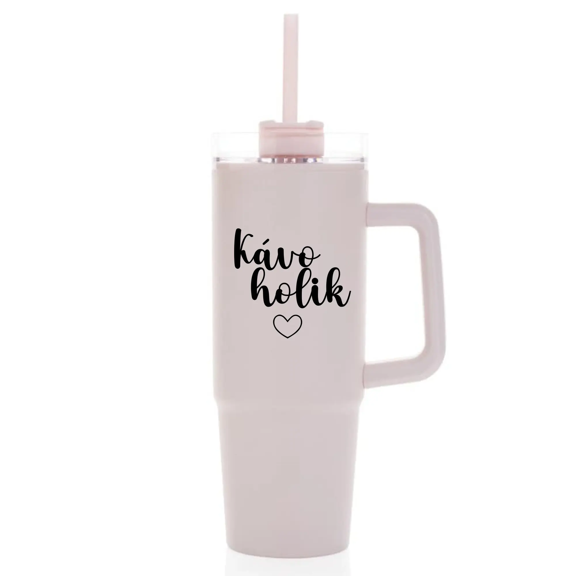 KÁVOHOLIK - růžový cestovní termohrnek s průhledným víčkem 900 ml