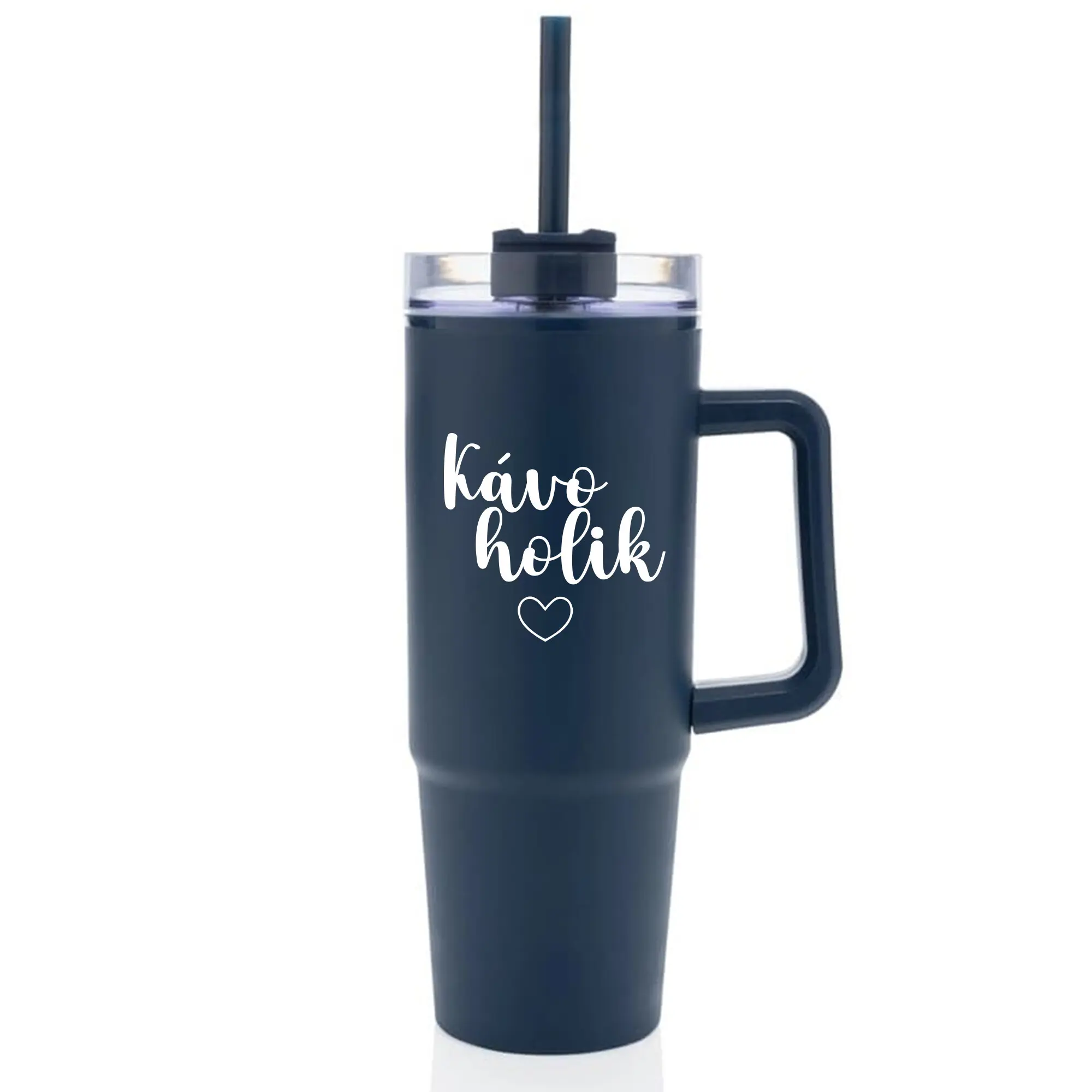 KÁVOHOLIK - modrý cestovní termohrnek s průhledným víčkem 900 ml