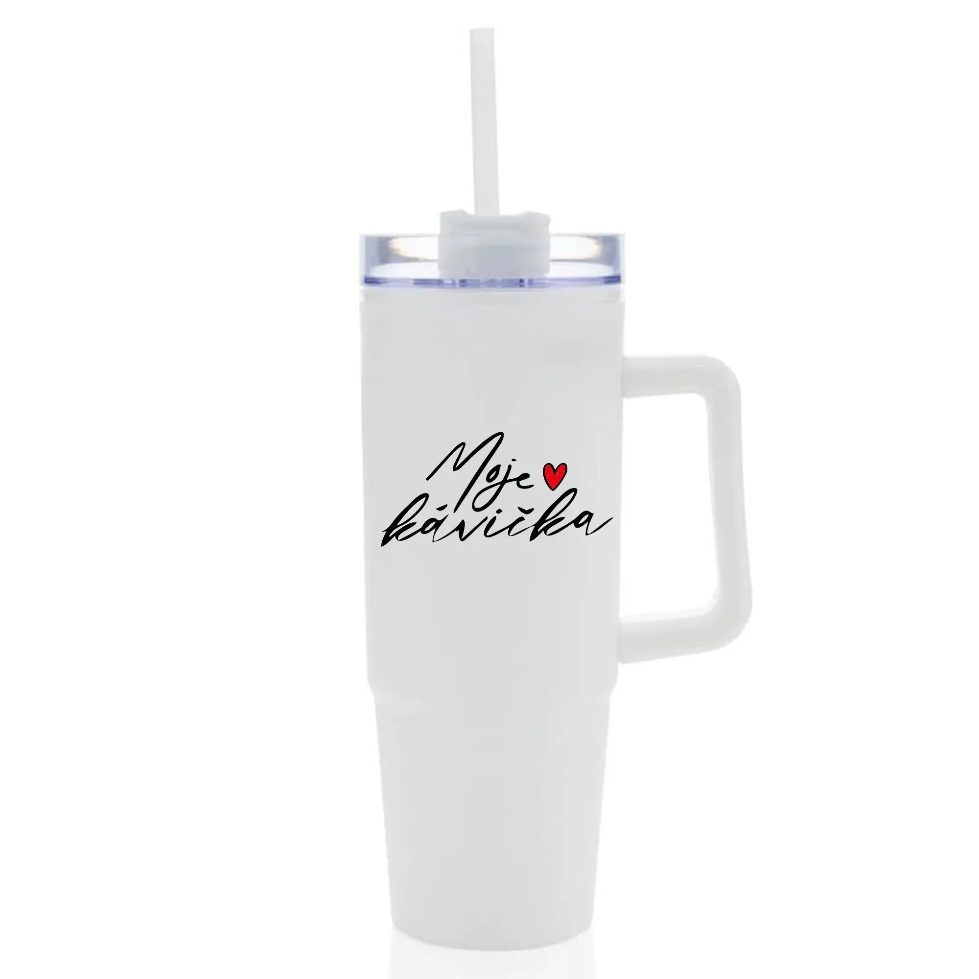 MOJE KÁVIČKA - bílý cestovní termohrnek s průhledným víčkem 900 ml