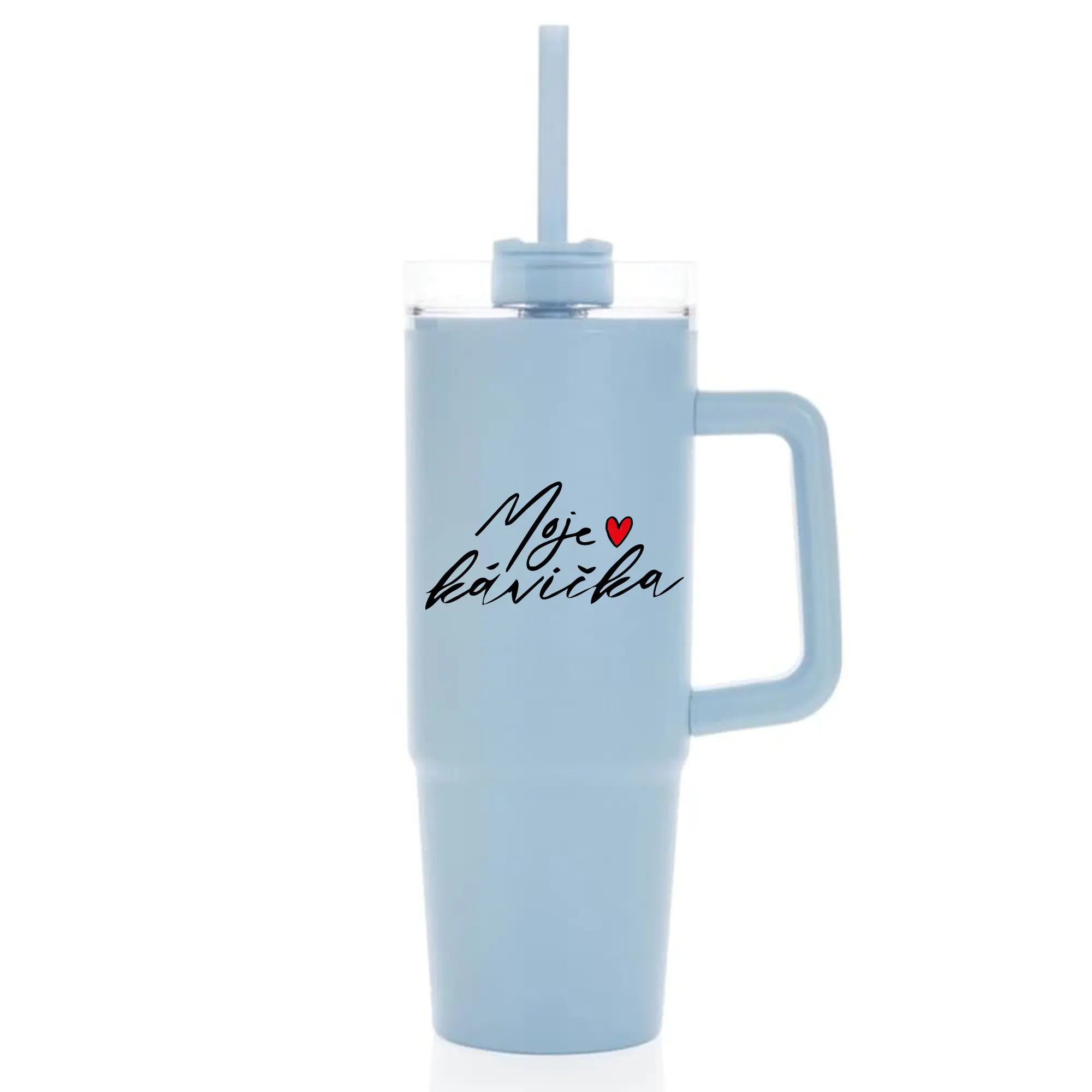 MOJE KÁVIČKA - světle modrý cestovní termohrnek s průhledným víčkem 900 ml