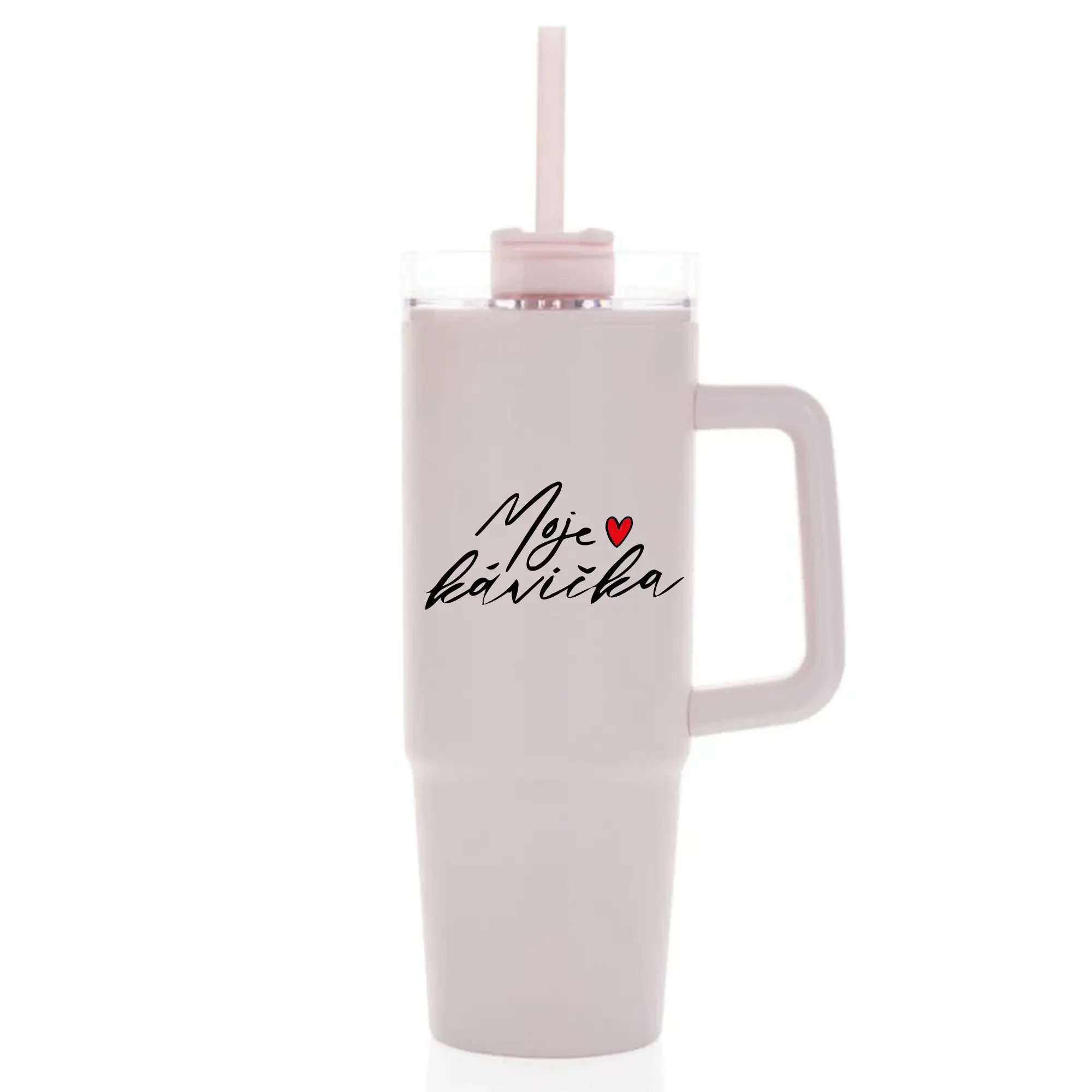 MOJE KÁVIČKA - růžový cestovní termohrnek s průhledným víčkem 900 ml