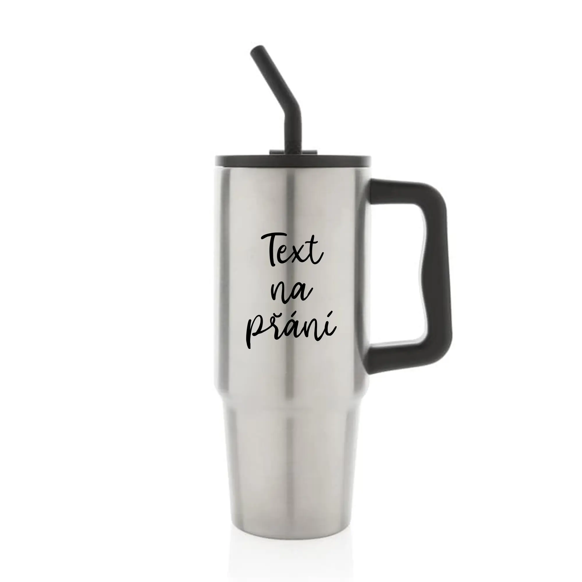 TEXT NA PŘÁNÍ - stříbrný cestovní termohrnek 900 ml