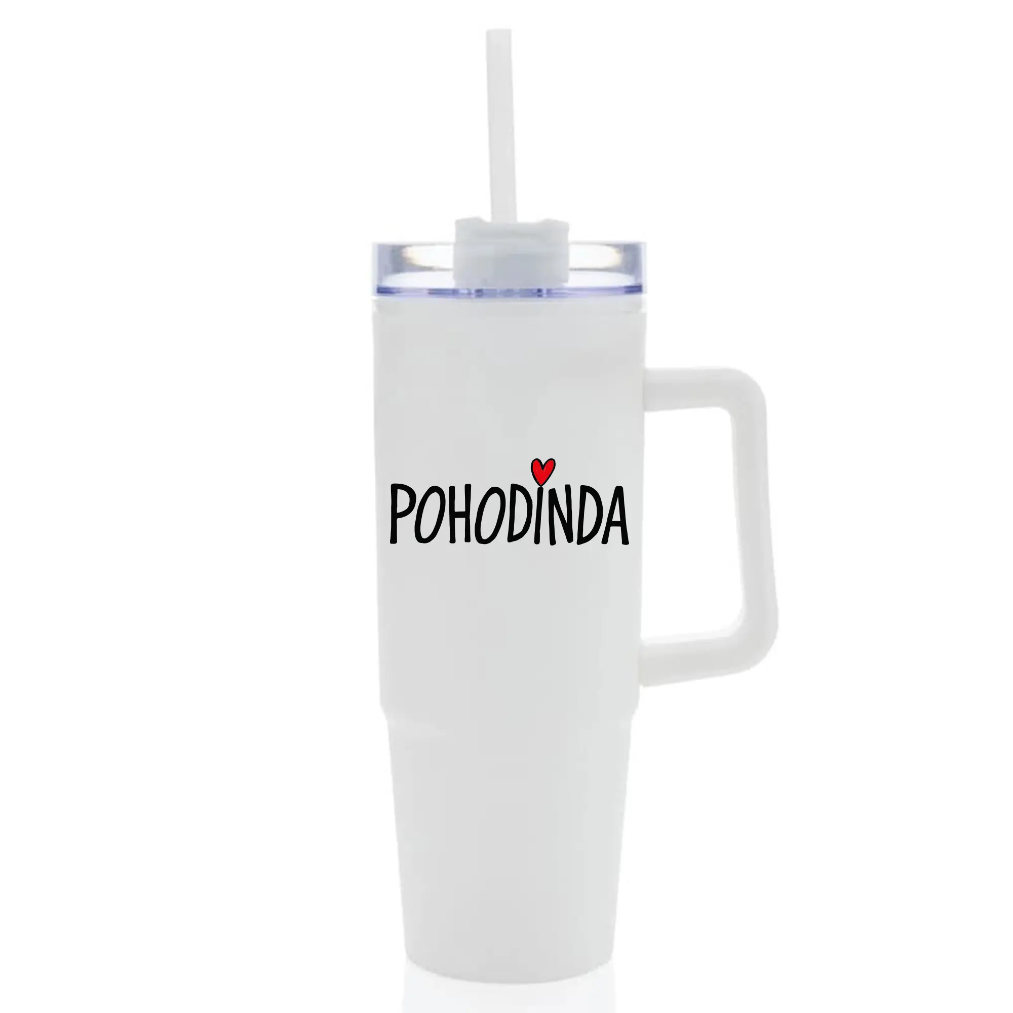 POHODINDA - bílá cestovní termoska s průhledným víčkem 900 ml