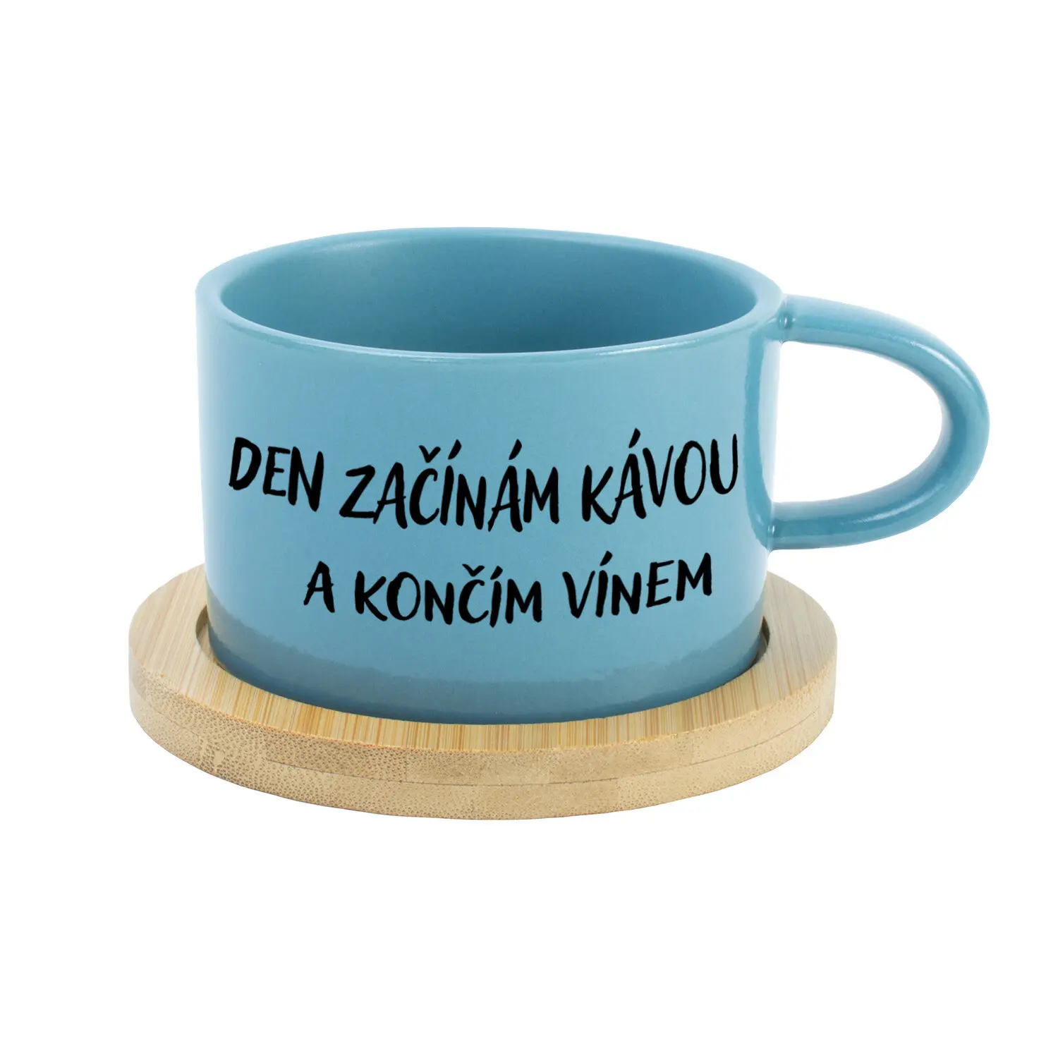 DEN ZAČÍNÁM KÁVOU A KONČÍM VÍNEM - modrý hrníček makronka 200 ml