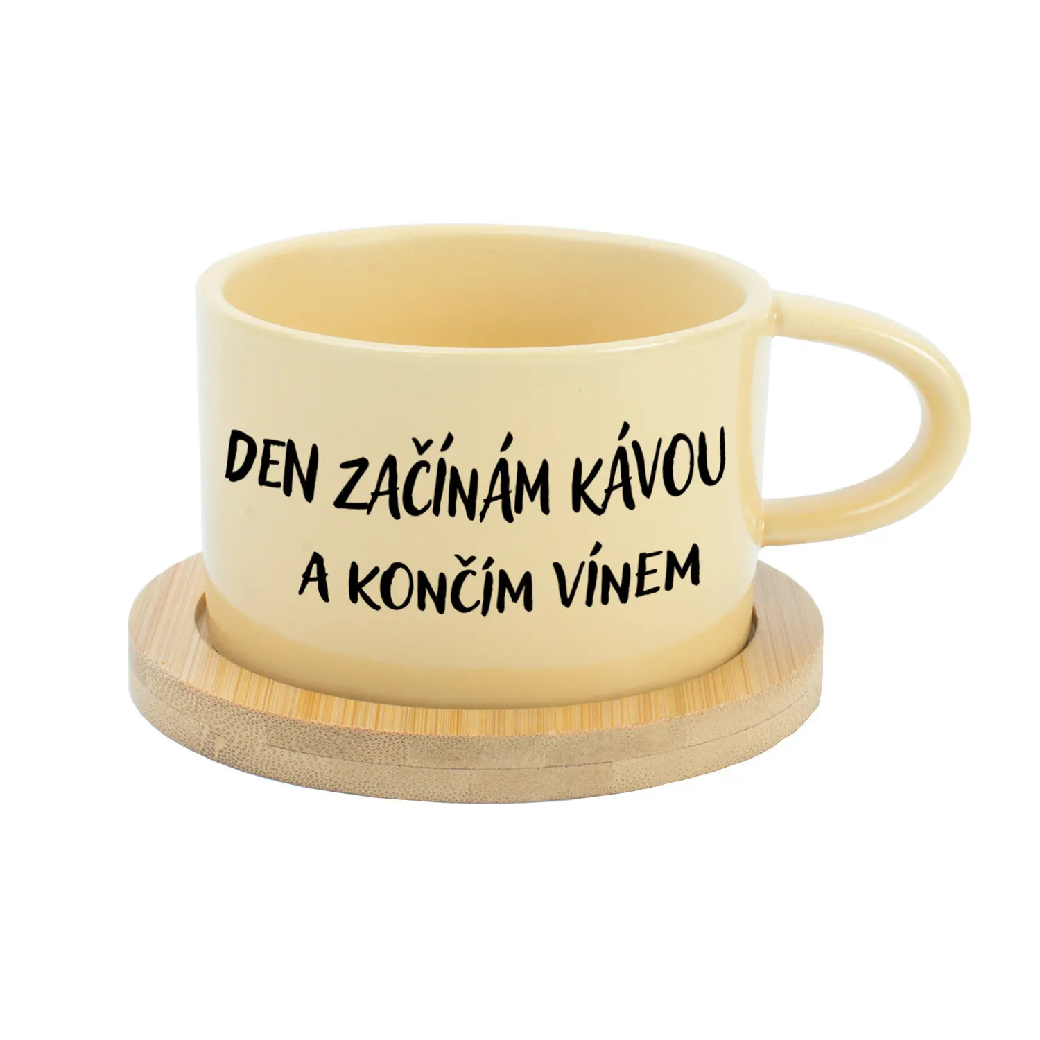 DEN ZAČÍNÁM KÁVOU A KONČÍM VÍNEM - žlutý hrníček makronka 200 ml