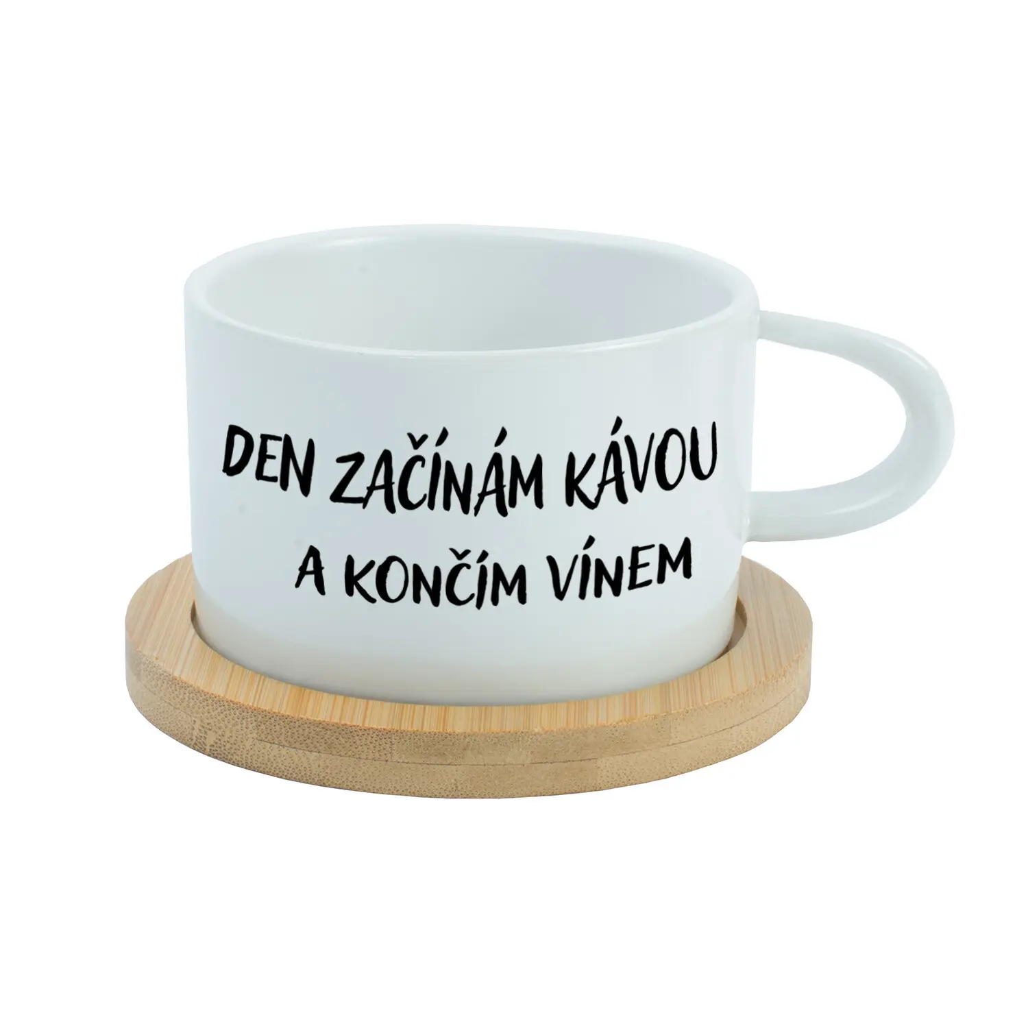 DEN ZAČÍNÁM KÁVOU A KONČÍM VÍNEM - bílý hrníček makronka 200 ml