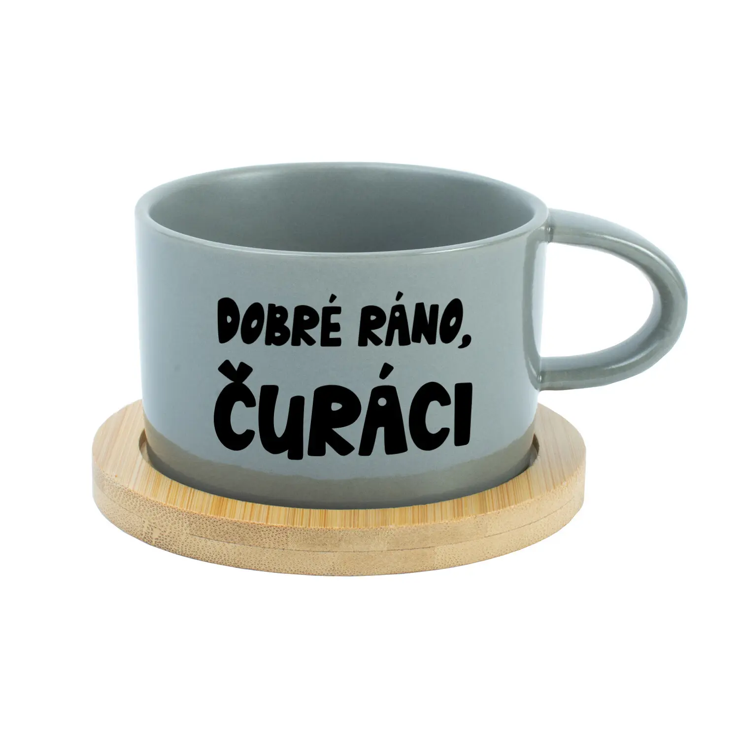 DOBRÉ RÁNO, ČURÁCI - šedý hrníček makronka 200 ml