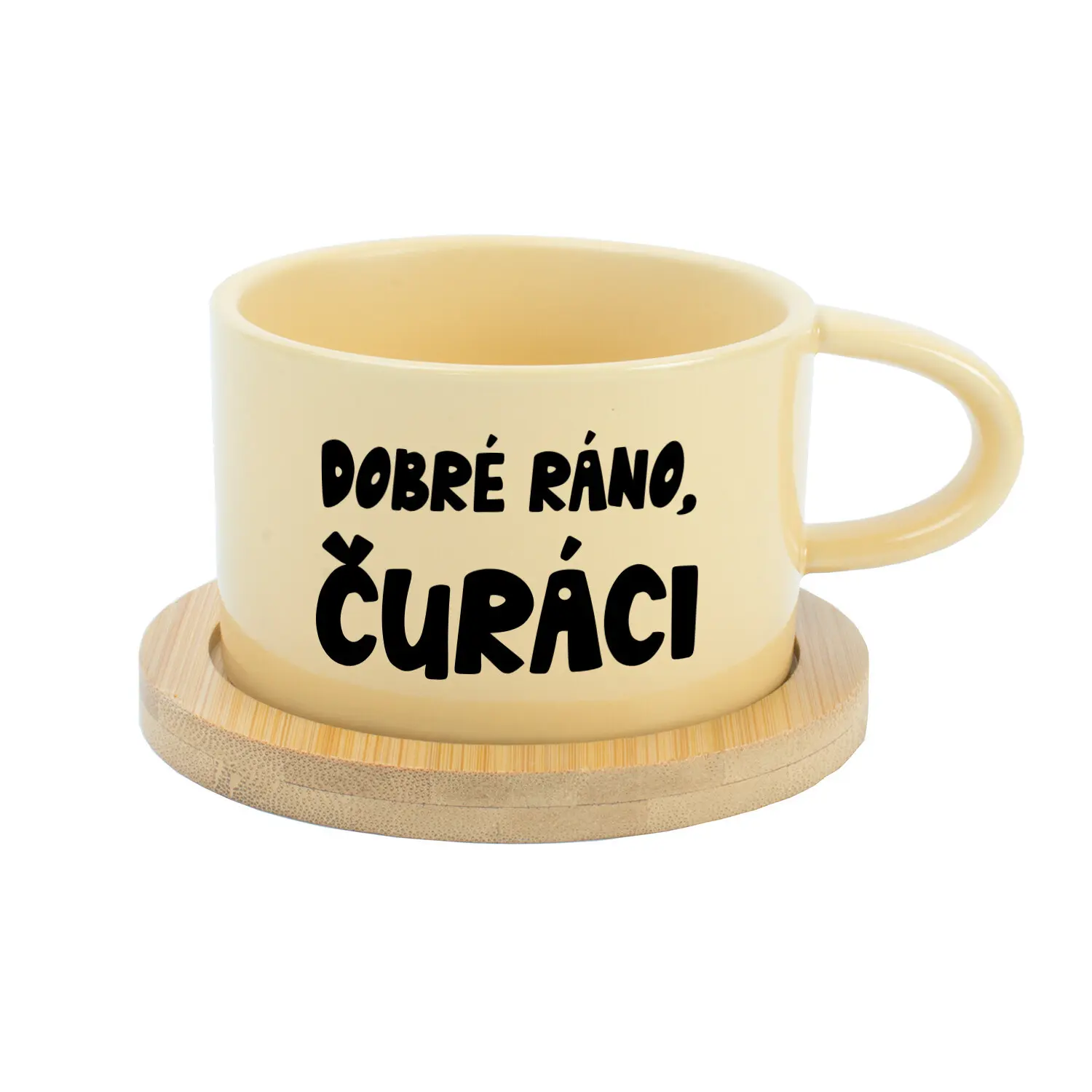 DOBRÉ RÁNO, ČURÁCI - žlutý hrníček makronka 200 ml