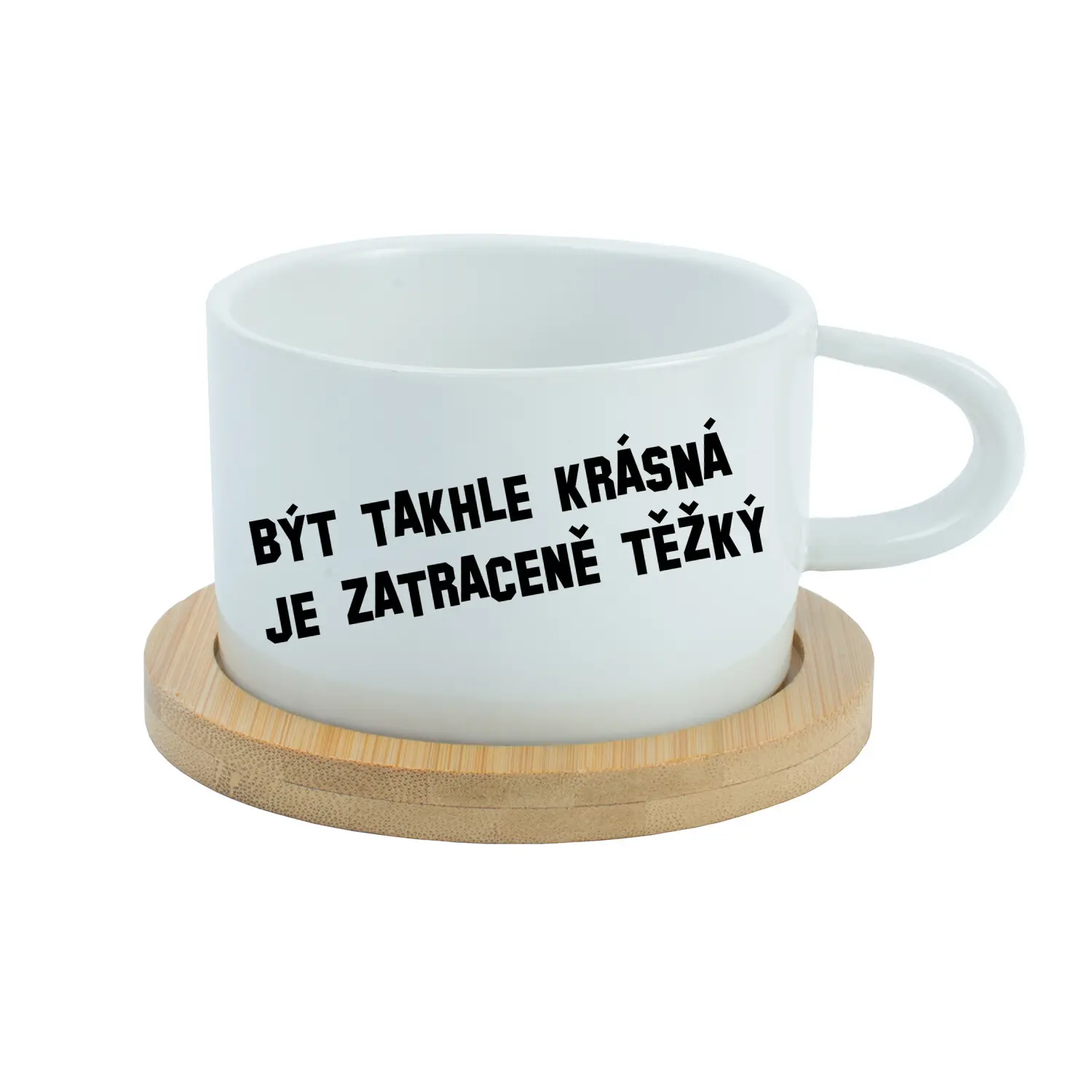 BÝT TAKHLE KRÁSNÁ JE ZATRACENÉ TEŽKÝ - bílý hrníček makronka 200 ml