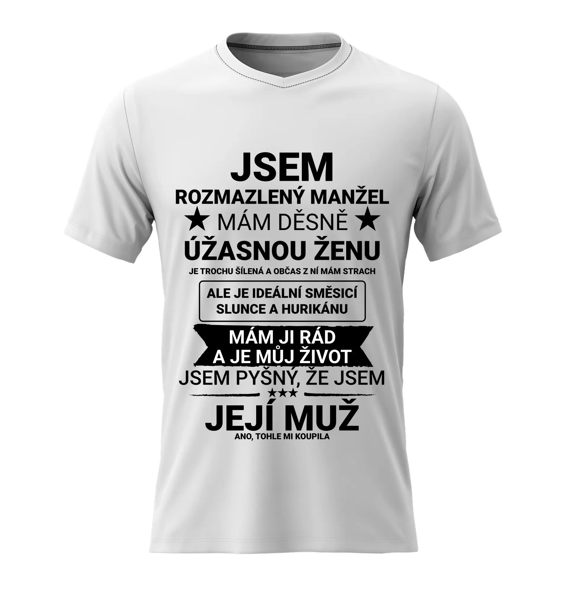 Pánské bavlněné tričko s potiskem - JSEM ROZMAZLENÝ MANŽEL - bílé Velikost: