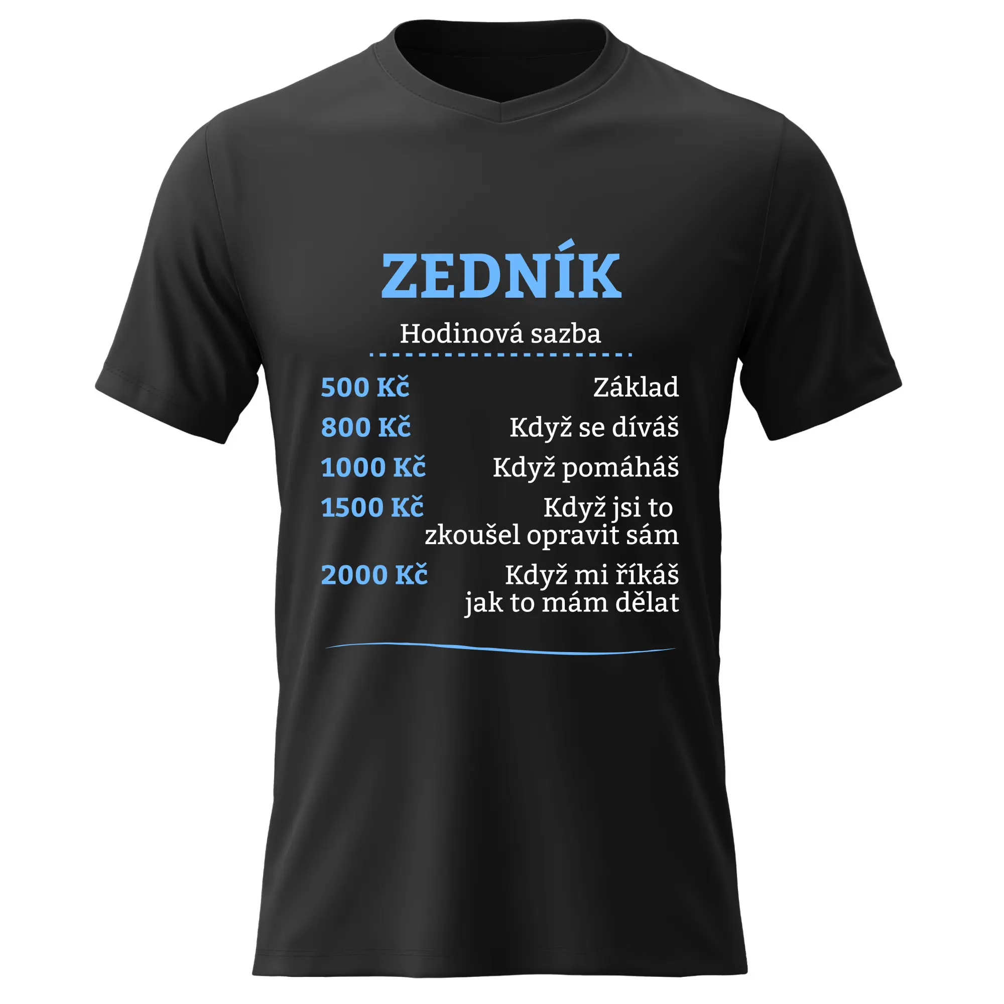 Pánské bavlněné tričko s potiskem - HODINOVÁ SAZBA - ZEDNÍK - černé Velikost