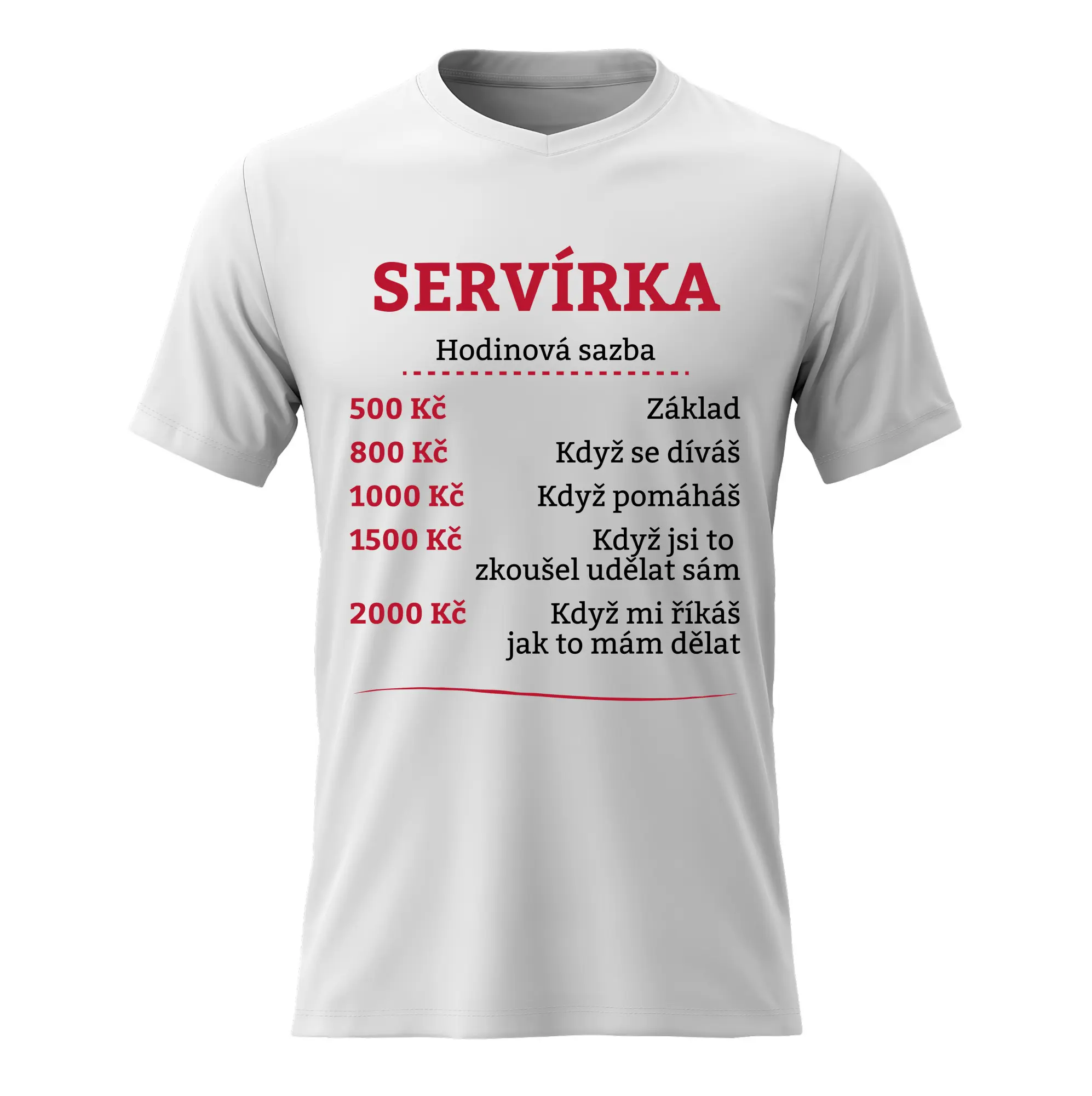 Dámské bavlněné tričko s potiskem - HODINOVÁ SAZBA SERVÍRKA - bílé Velikost