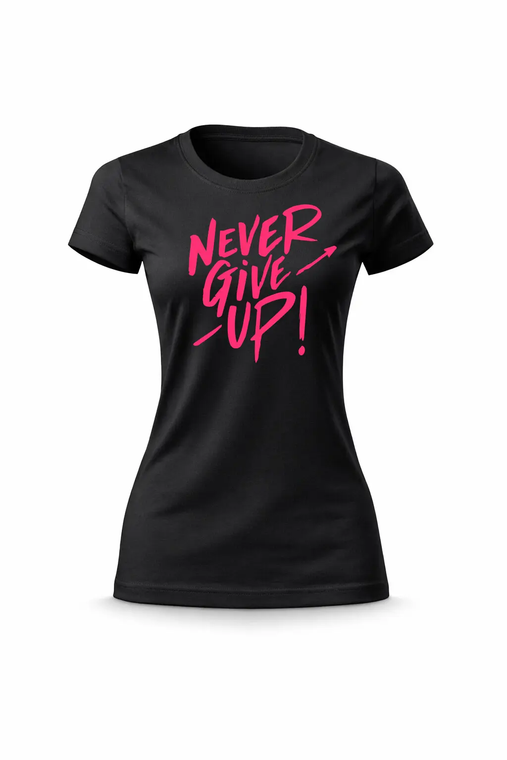 Dámské bavlněné tričko s potiskem - NEVER GIVE UP! - černé