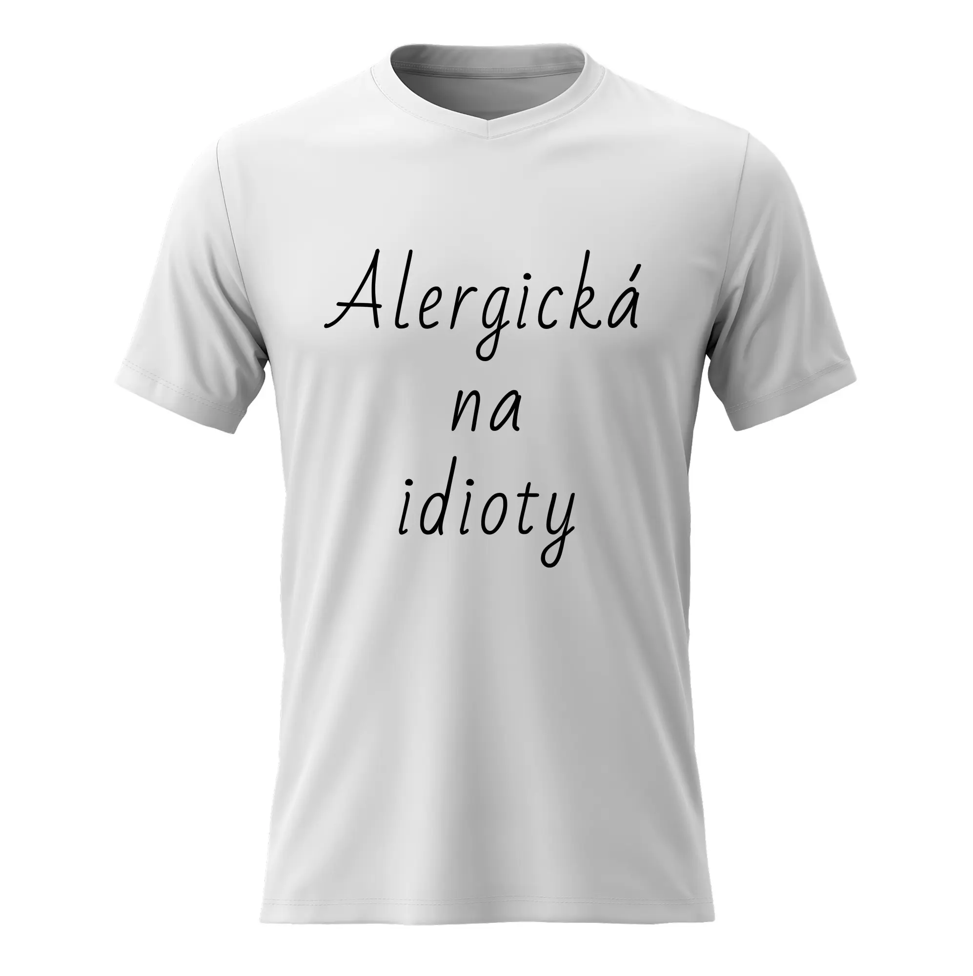 Dámské bavlněné tričko s potiskem - ALERGICKÁ NA IDIOTY - bílé Velikost