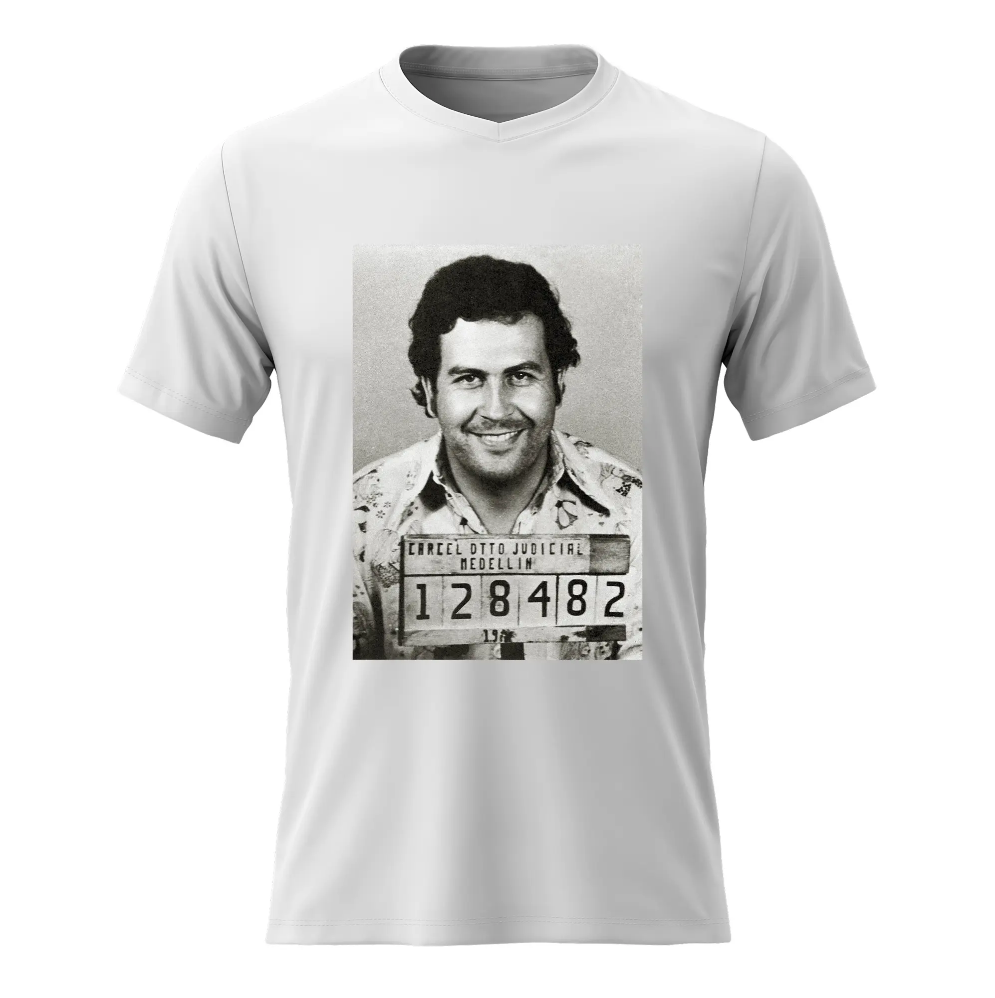 Pánské bavlněné tričko s potiskem - PABLO ESCOBAR - bílé Velikost