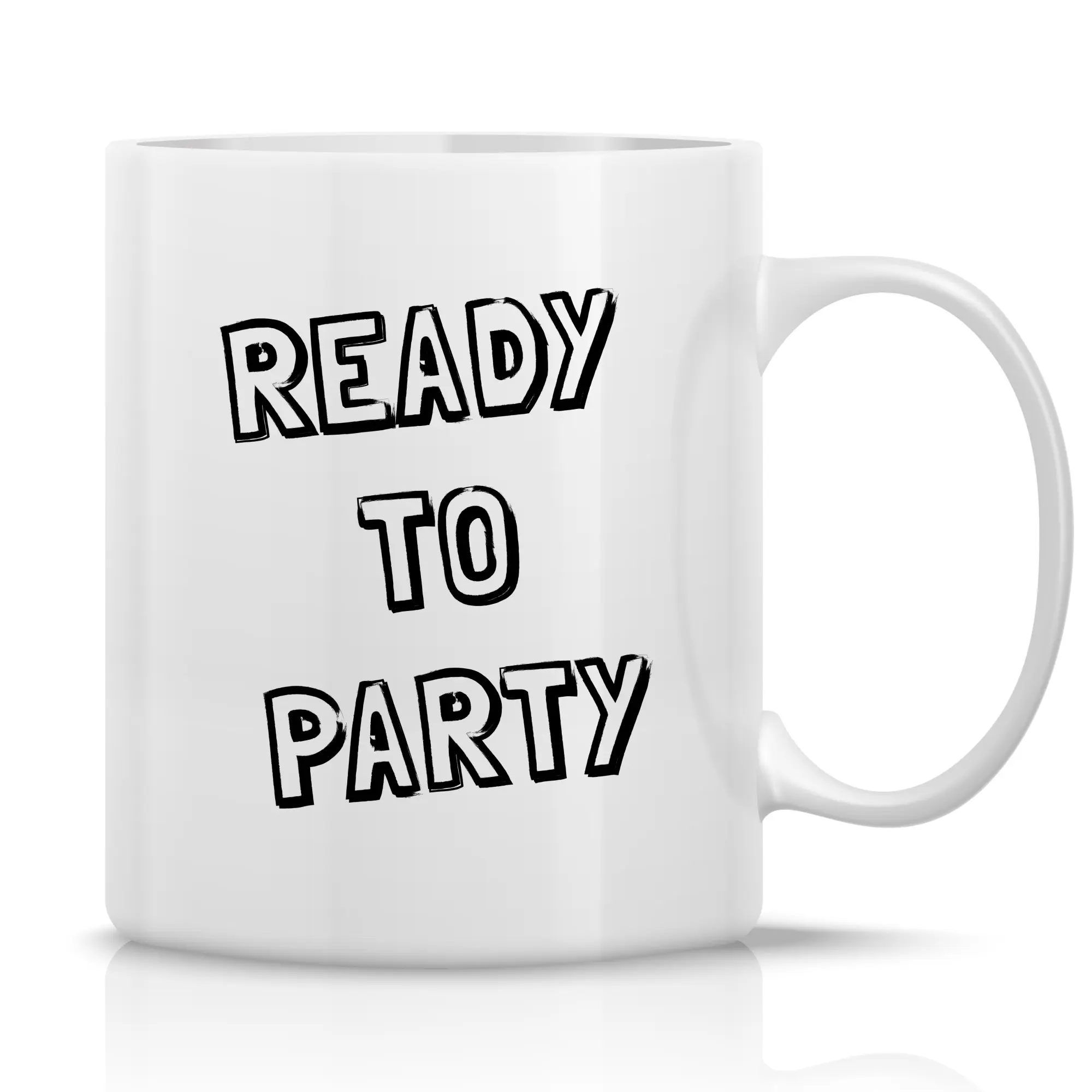 READY TO PARTY - klasický bílý keramický hrníček 300 ml