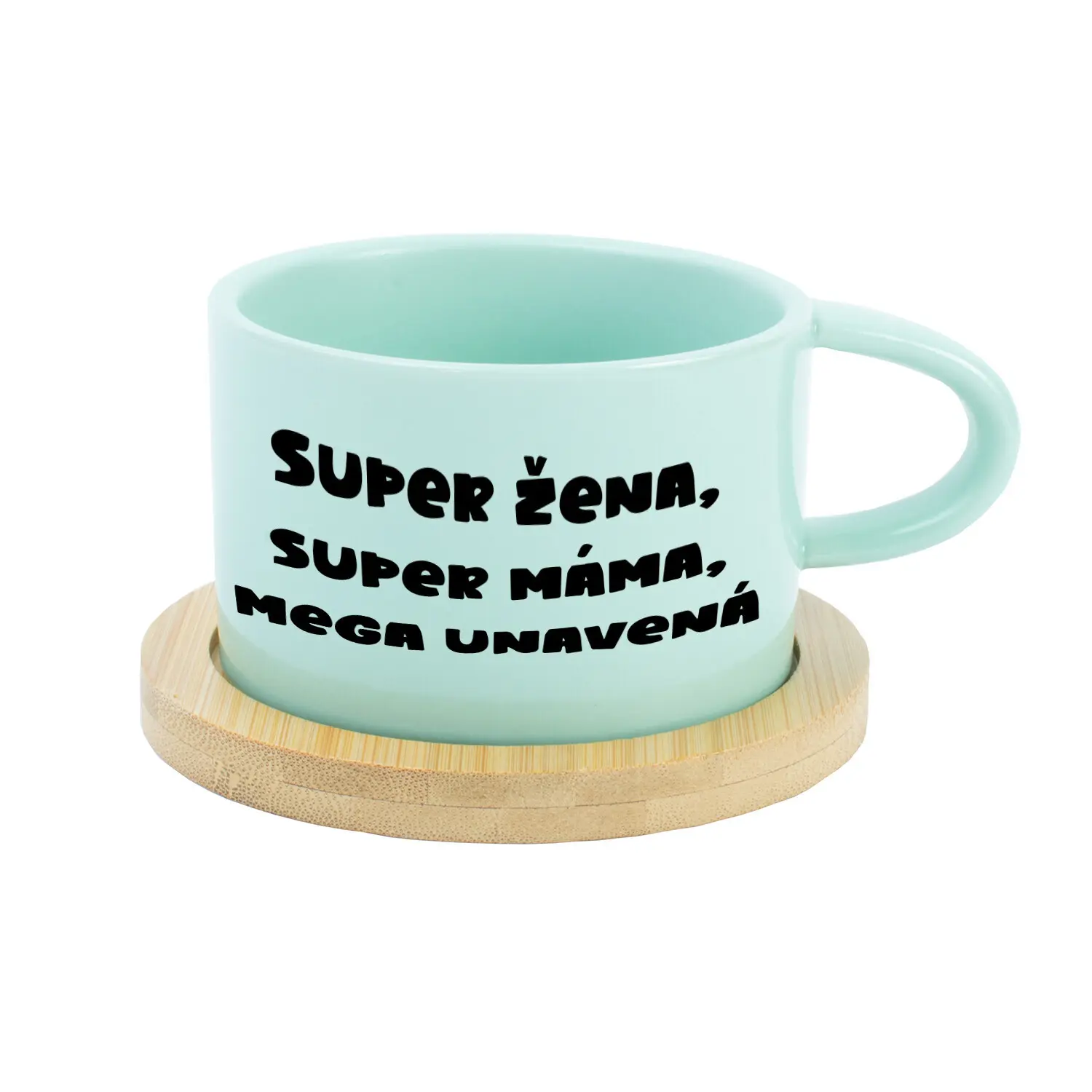 SUPER ŽENA, SUPER MÁMA, MEGA UNAVENÁ. - mint hrníček makronka 200 ml