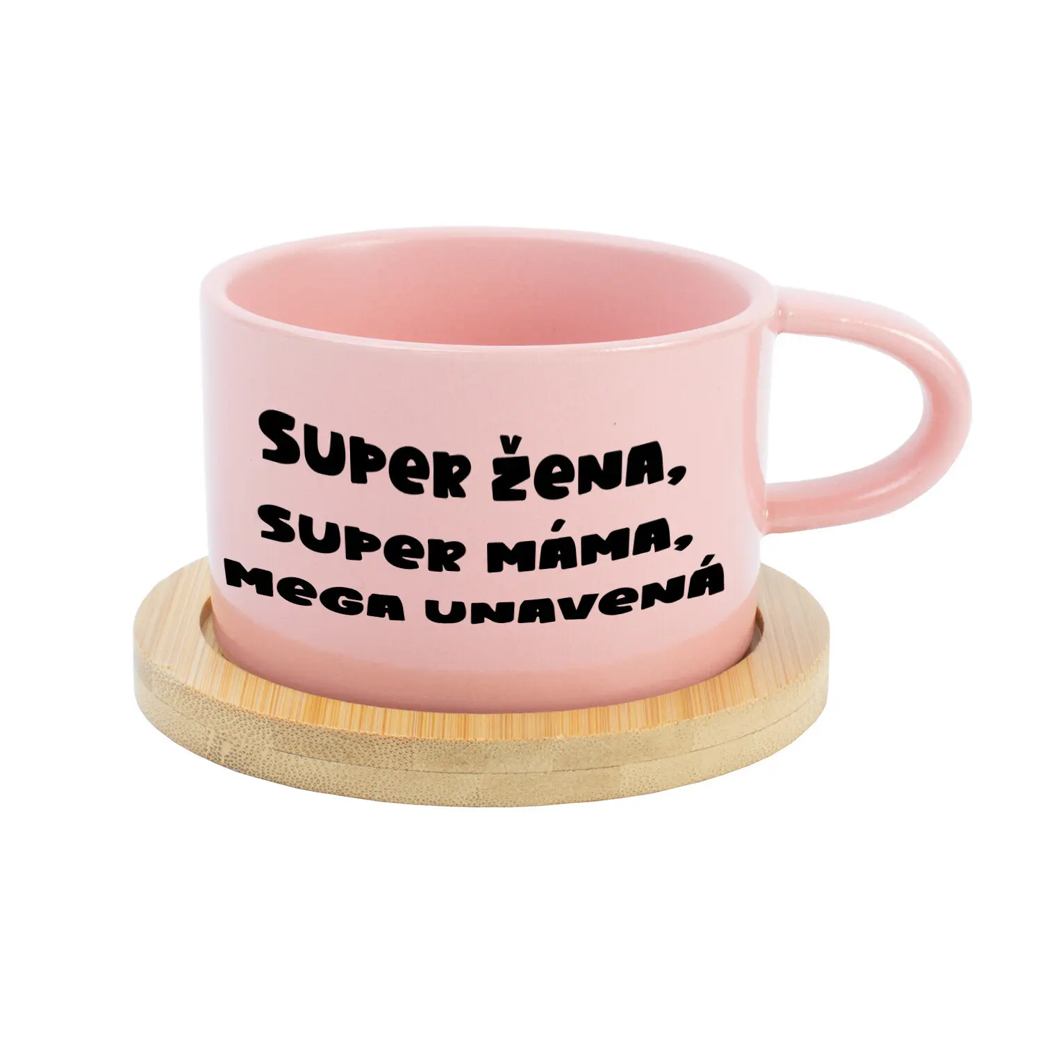 SUPER ŽENA, SUPER MÁMA, MEGA UNAVENÁ. - růžový hrníček makronka 200 ml