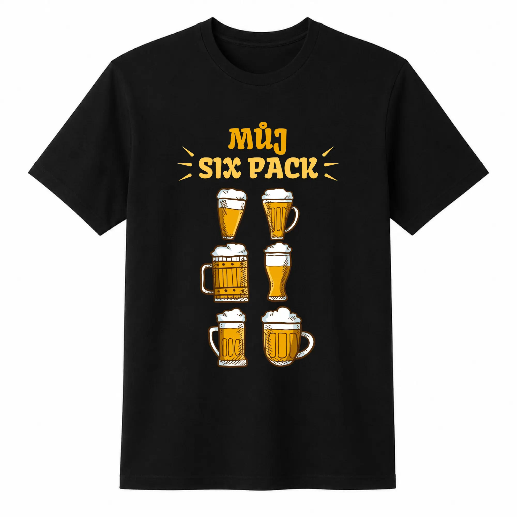 Pánské bavlněné tričko s potiskem - MŮJ SIX PACK - černé Velikost