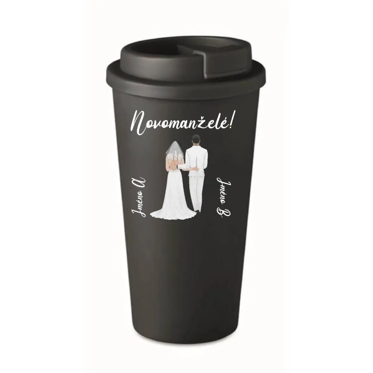 Personalizovaný cestovní termohrnek se svatebním párem