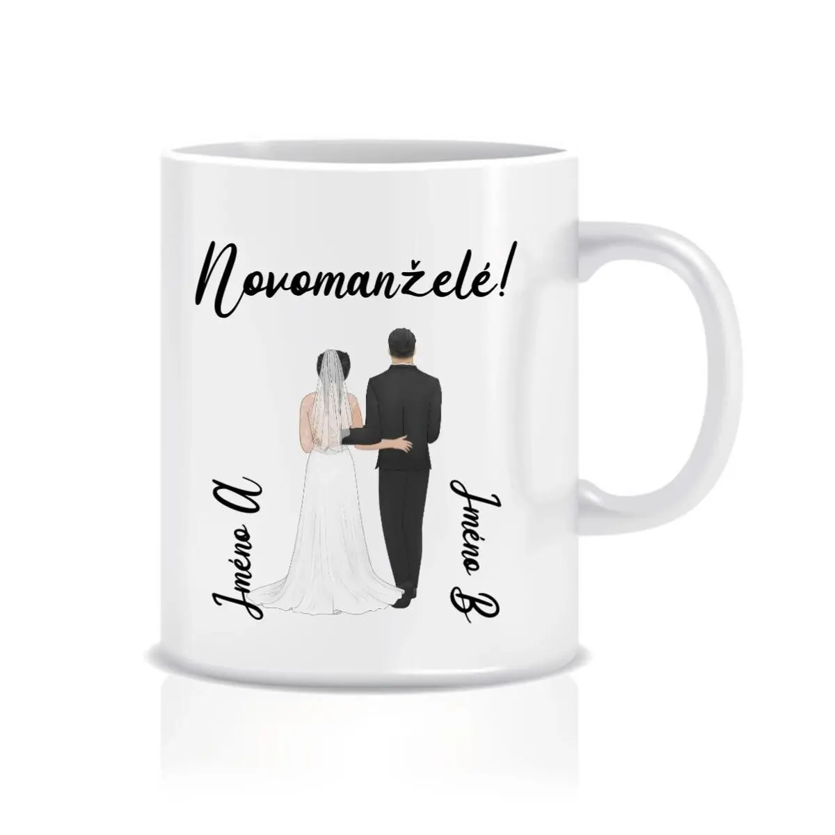 Personalizovaný klasický bílý keramický hrníček 300 ml se svatebním párem