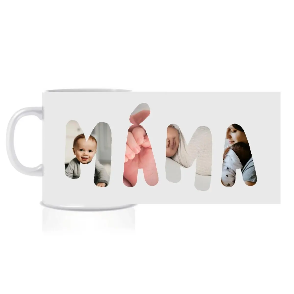 Personalizovaný klasický bílý keramický hrníček 300 ml máma/táta/babi/děda z fotek