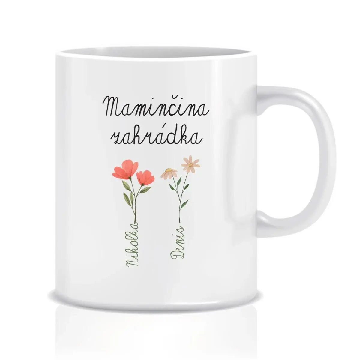 Personalizovaný klasický bílý keramický hrníček 300 ml s maminčinou zahrádkou
