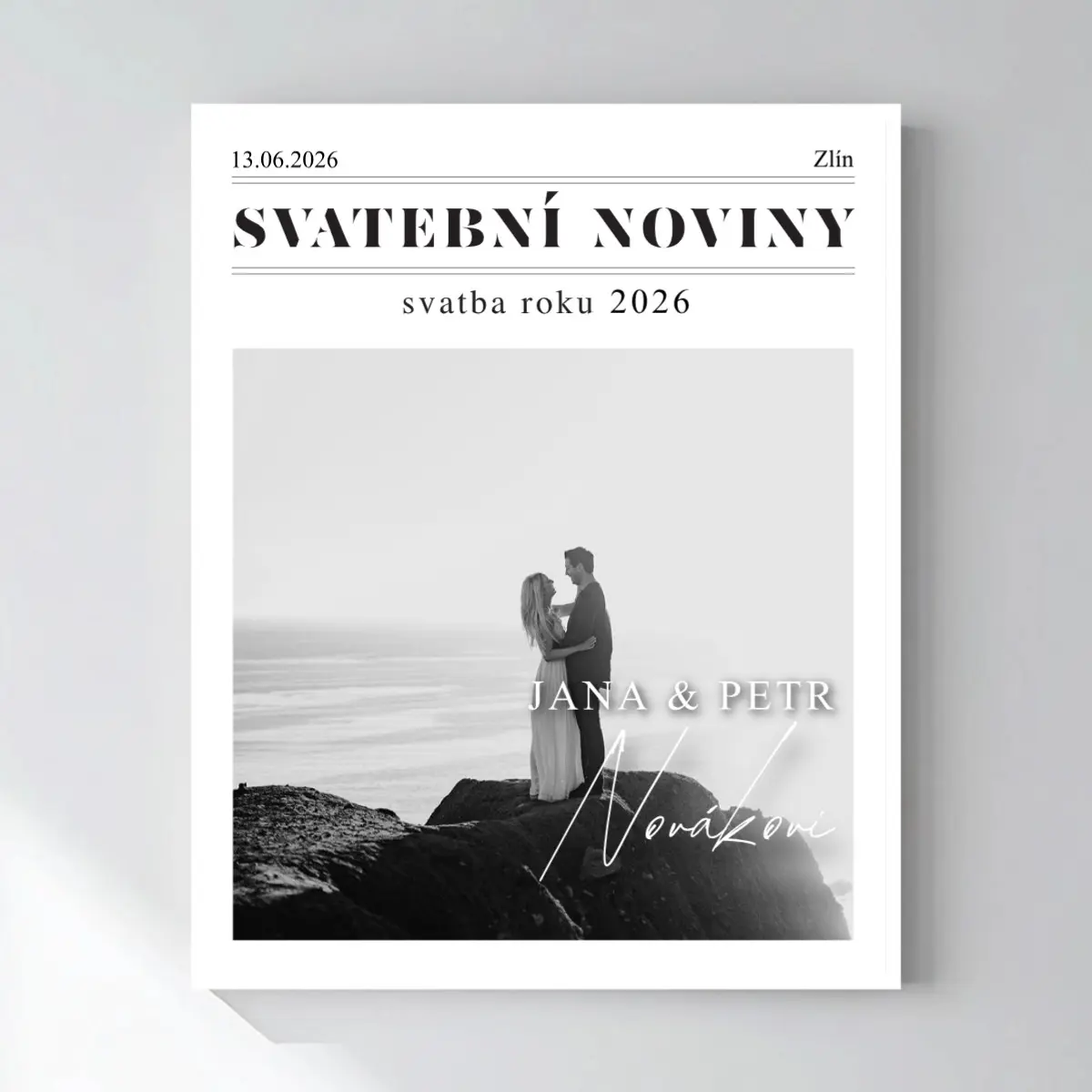 Personalizovaný magický fotoobraz v rámu - 40x50 - svatební noviny