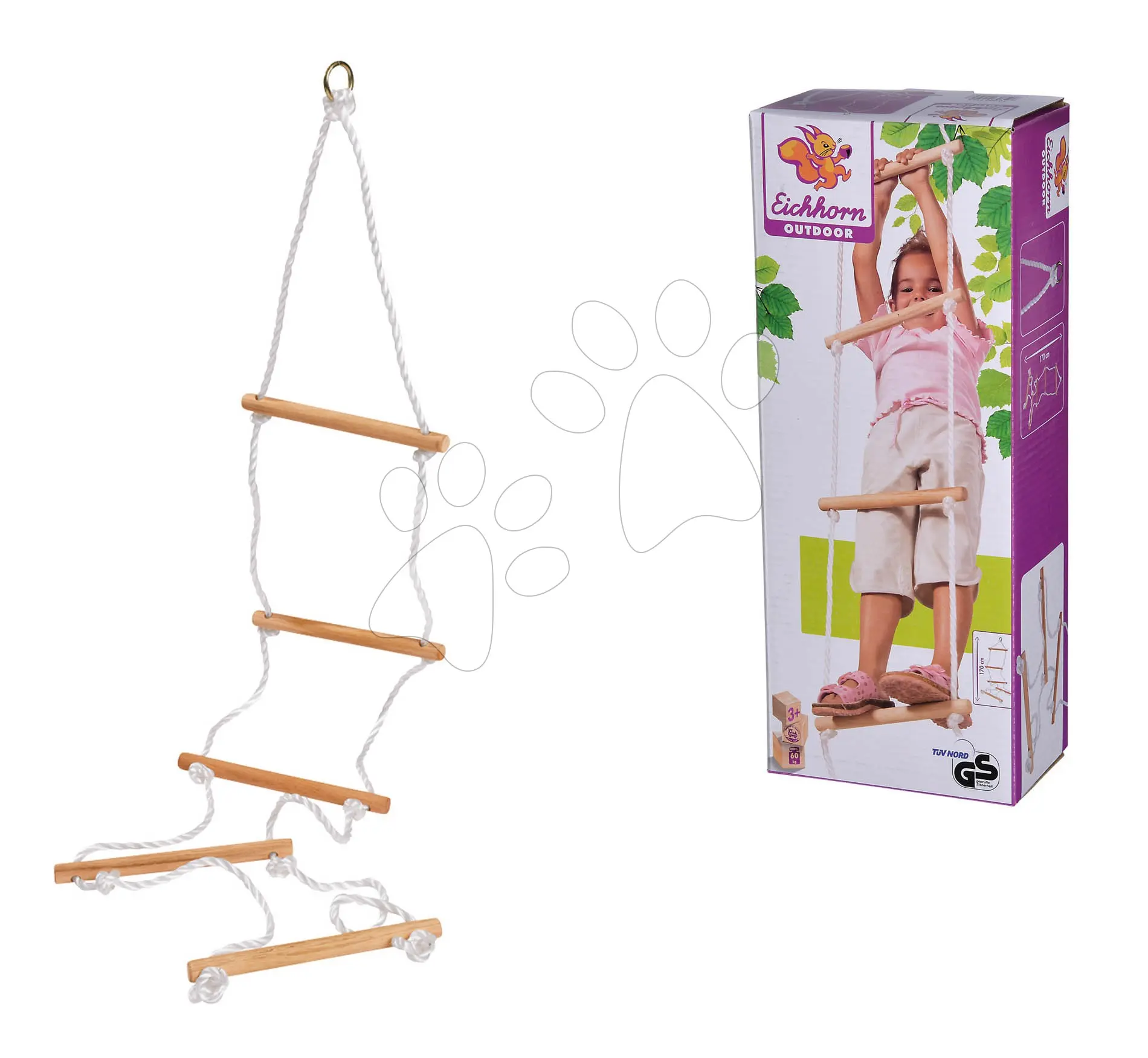 Dřevěný provazový žebřík Outdoor Rope Ladder Eichhorn přírodní 170 cm délka 60 kg nosnost
